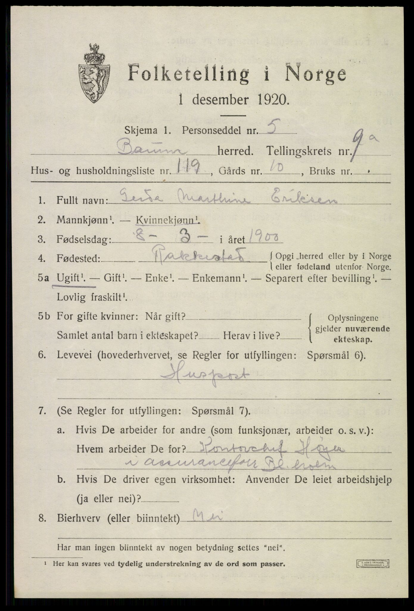 SAO, Folketelling 1920 for 0219 Bærum herred, 1920, s. 20376