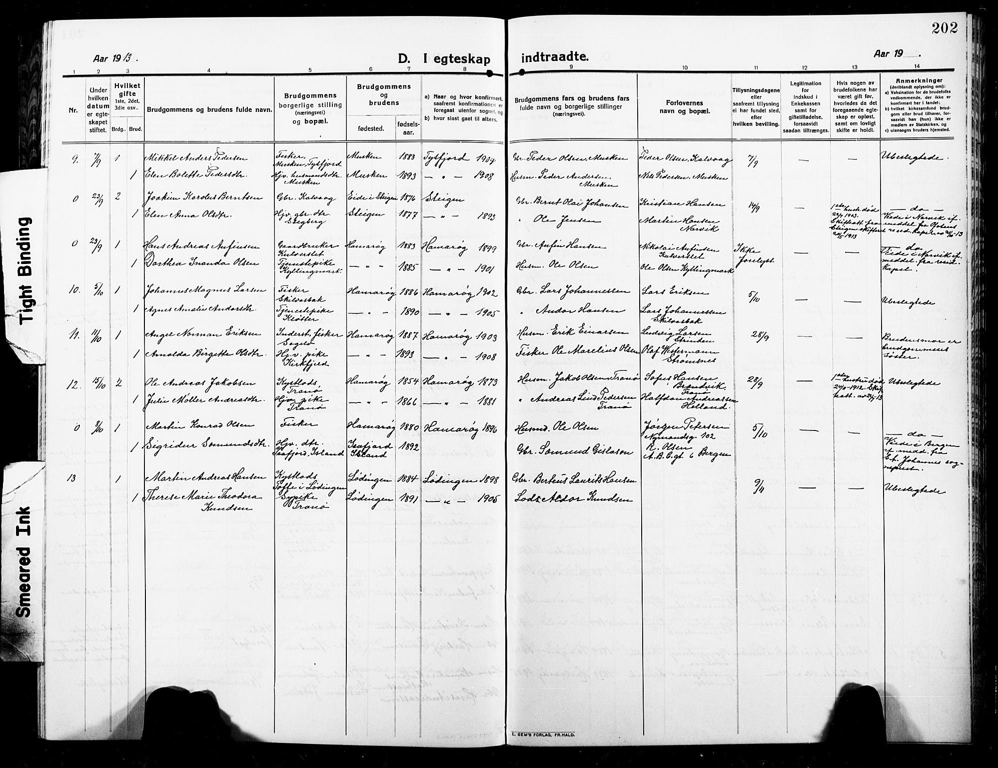 Ministerialprotokoller, klokkerbøker og fødselsregistre - Nordland, AV/SAT-A-1459/859/L0861: Klokkerbok nr. 859C07, 1910-1925, s. 202