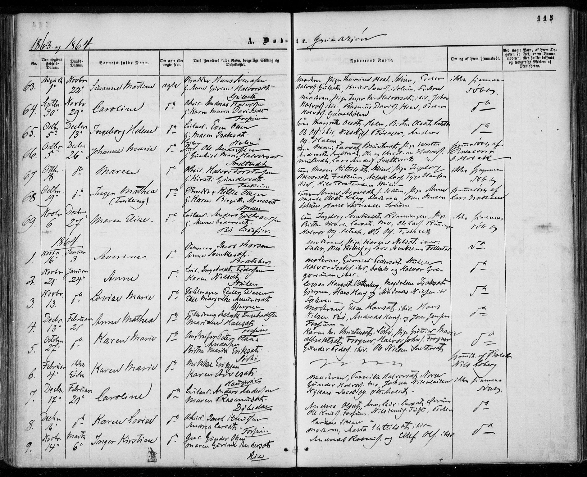 Gjerpen kirkebøker, AV/SAKO-A-265/F/Fa/L0008a: Ministerialbok nr. I 8A, 1857-1871, s. 115