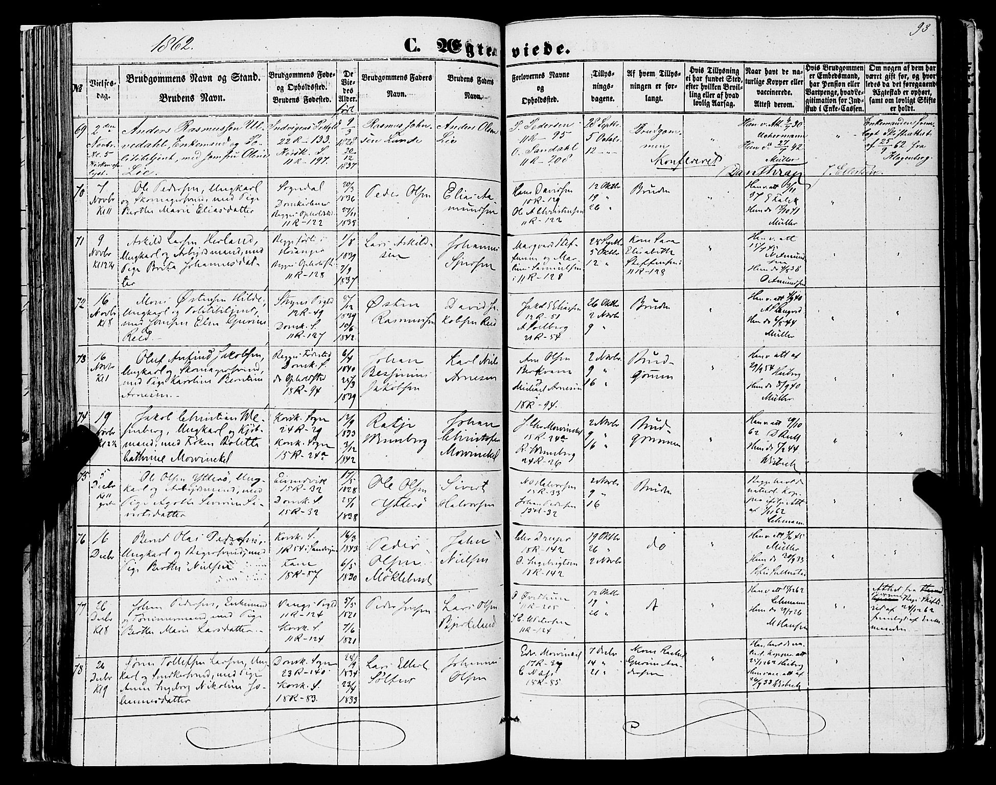 Domkirken sokneprestembete, AV/SAB-A-74801/H/Haa/L0034: Ministerialbok nr. D 2, 1853-1874, s. 93
