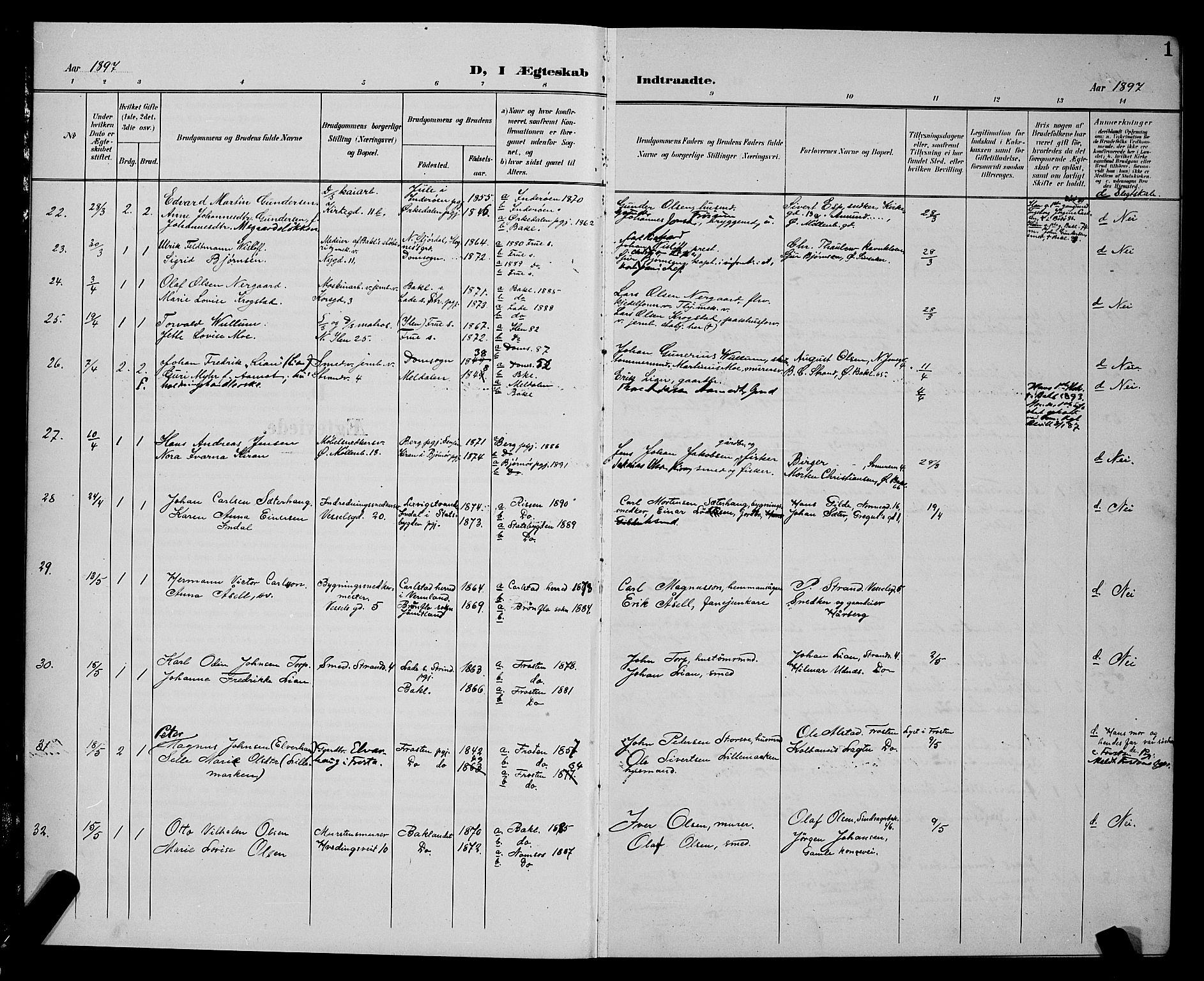 Ministerialprotokoller, klokkerbøker og fødselsregistre - Sør-Trøndelag, AV/SAT-A-1456/604/L0226: Klokkerbok nr. 604C09, 1897-1900, s. 1