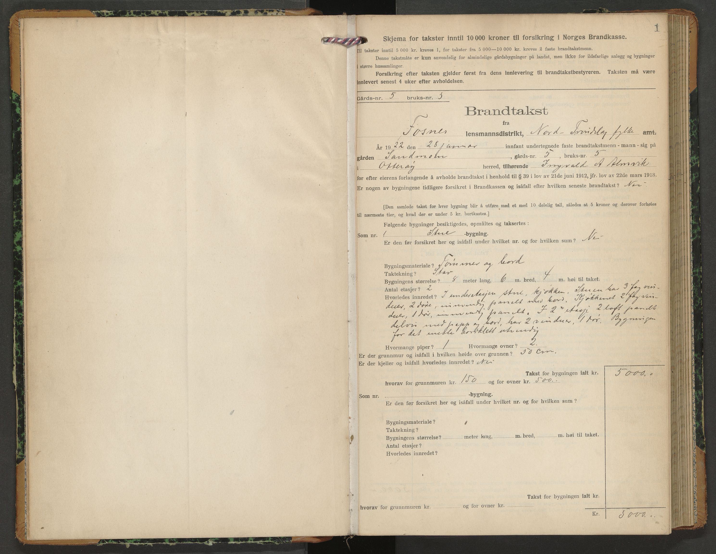 Norges Brannkasse Fosnes, AV/SAT-A-5595/Fb/L0004: Branntakstprotokoll, 1922-1927