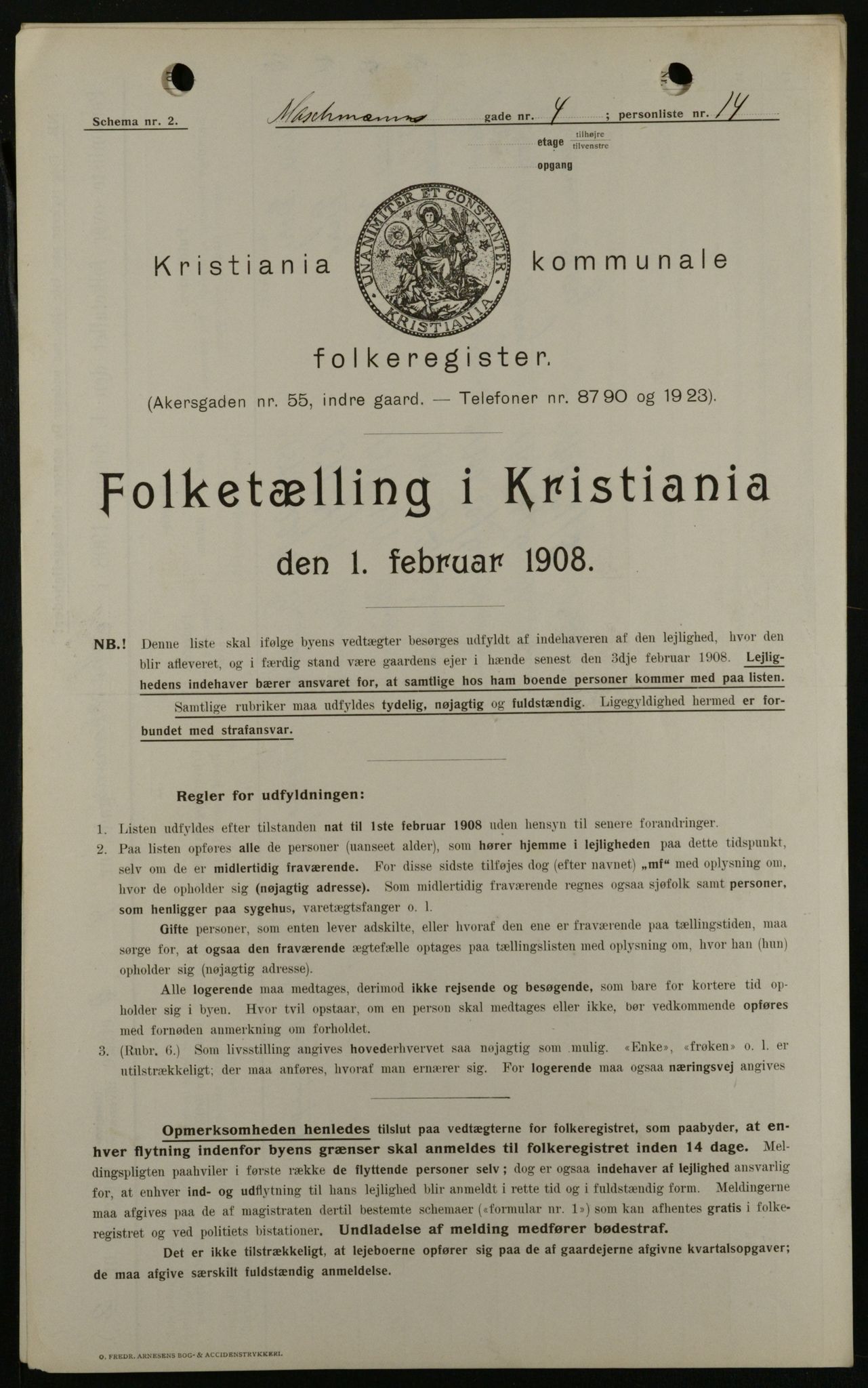 OBA, Kommunal folketelling 1.2.1908 for Kristiania kjøpstad, 1908, s. 58108