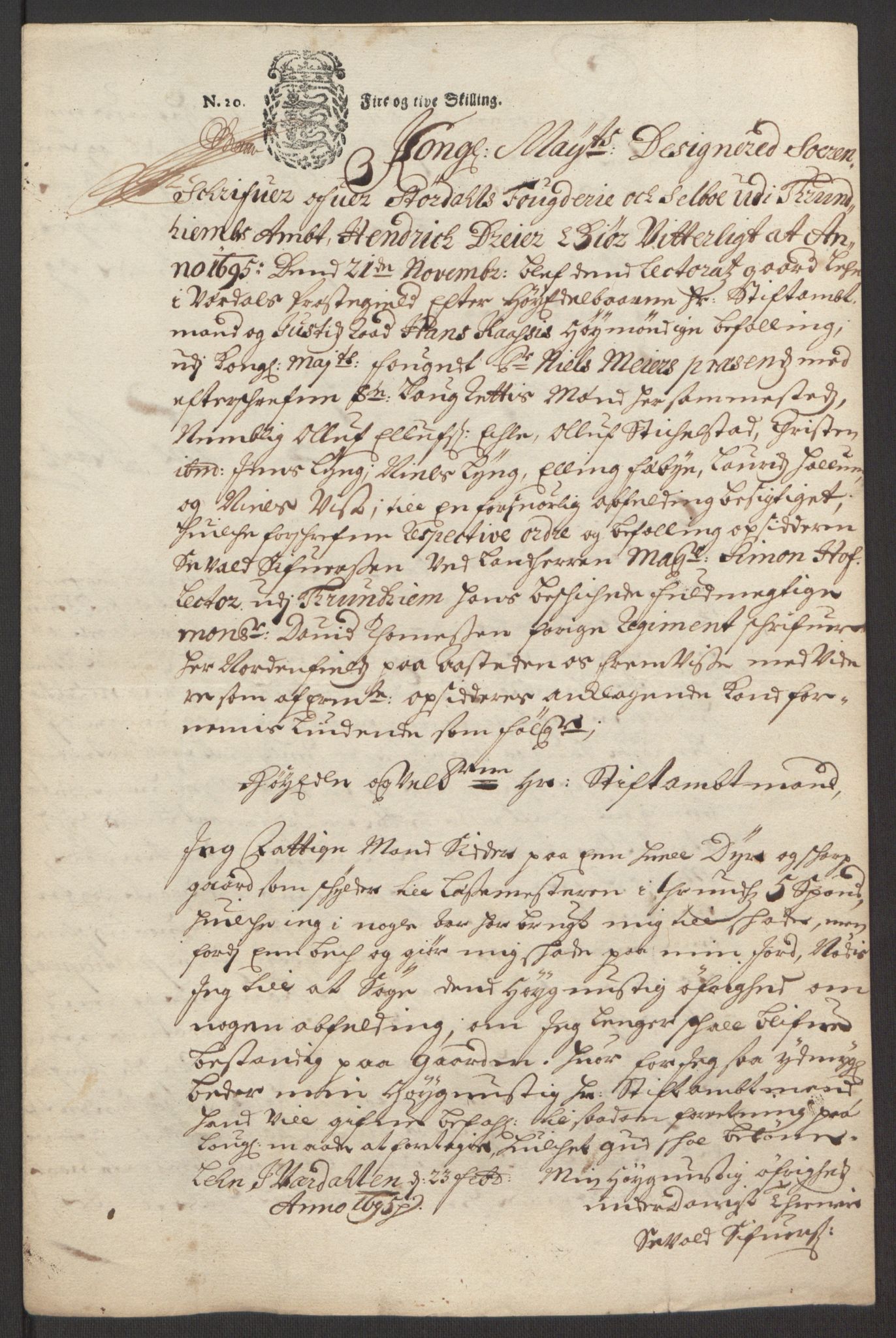 Rentekammeret inntil 1814, Reviderte regnskaper, Fogderegnskap, RA/EA-4092/R62/L4187: Fogderegnskap Stjørdal og Verdal, 1695, s. 214