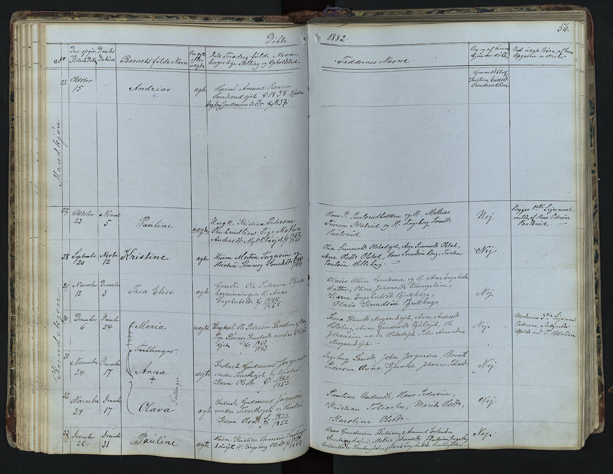 Vestre Gausdal prestekontor, AV/SAH-PREST-094/H/Ha/Hab/L0001: Klokkerbok nr. 1, 1867-1895, s. 56