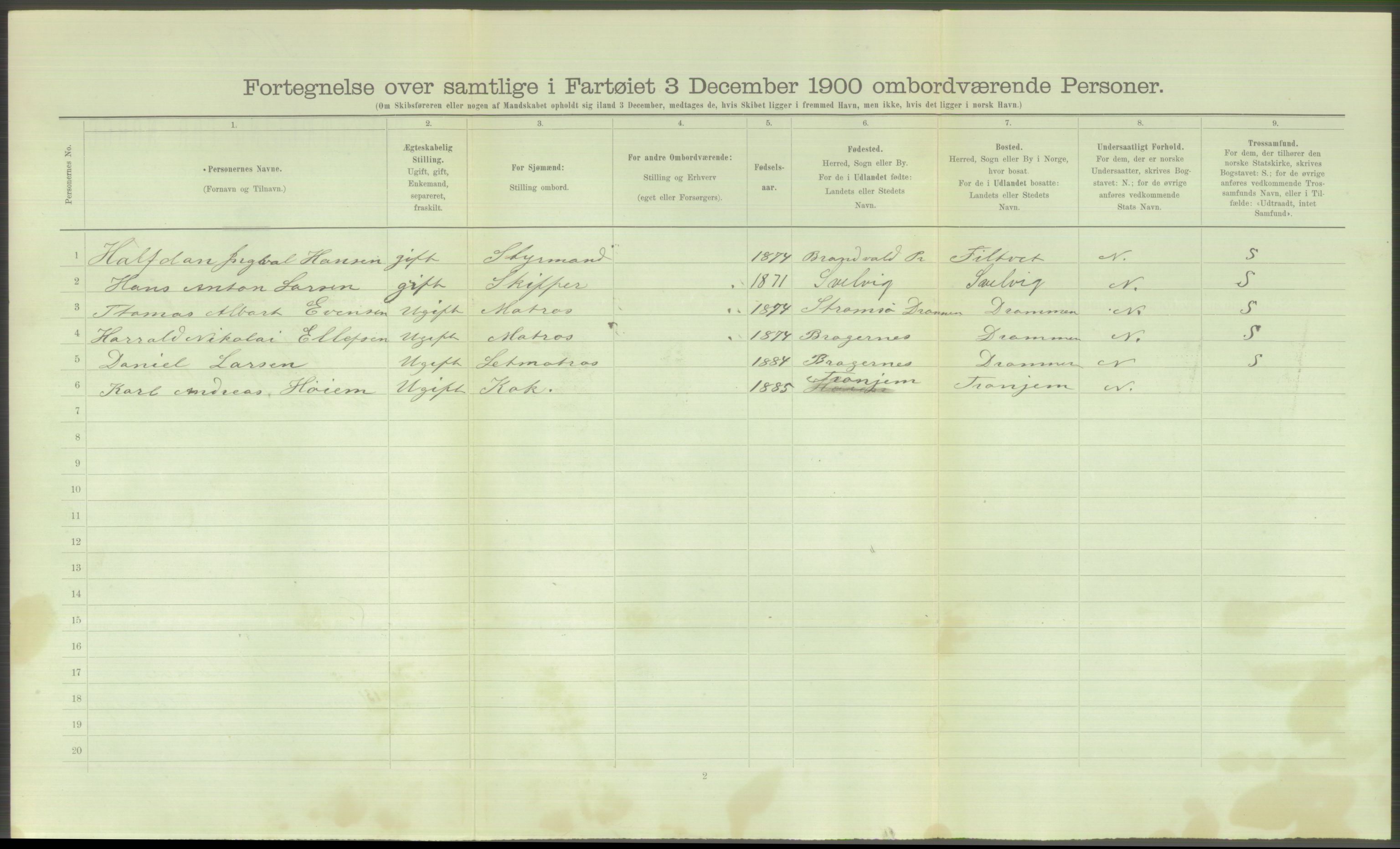 RA, Folketelling 1900 - skipslister med personlister for skip i norske havner, utenlandske havner og til havs, 1900, s. 402