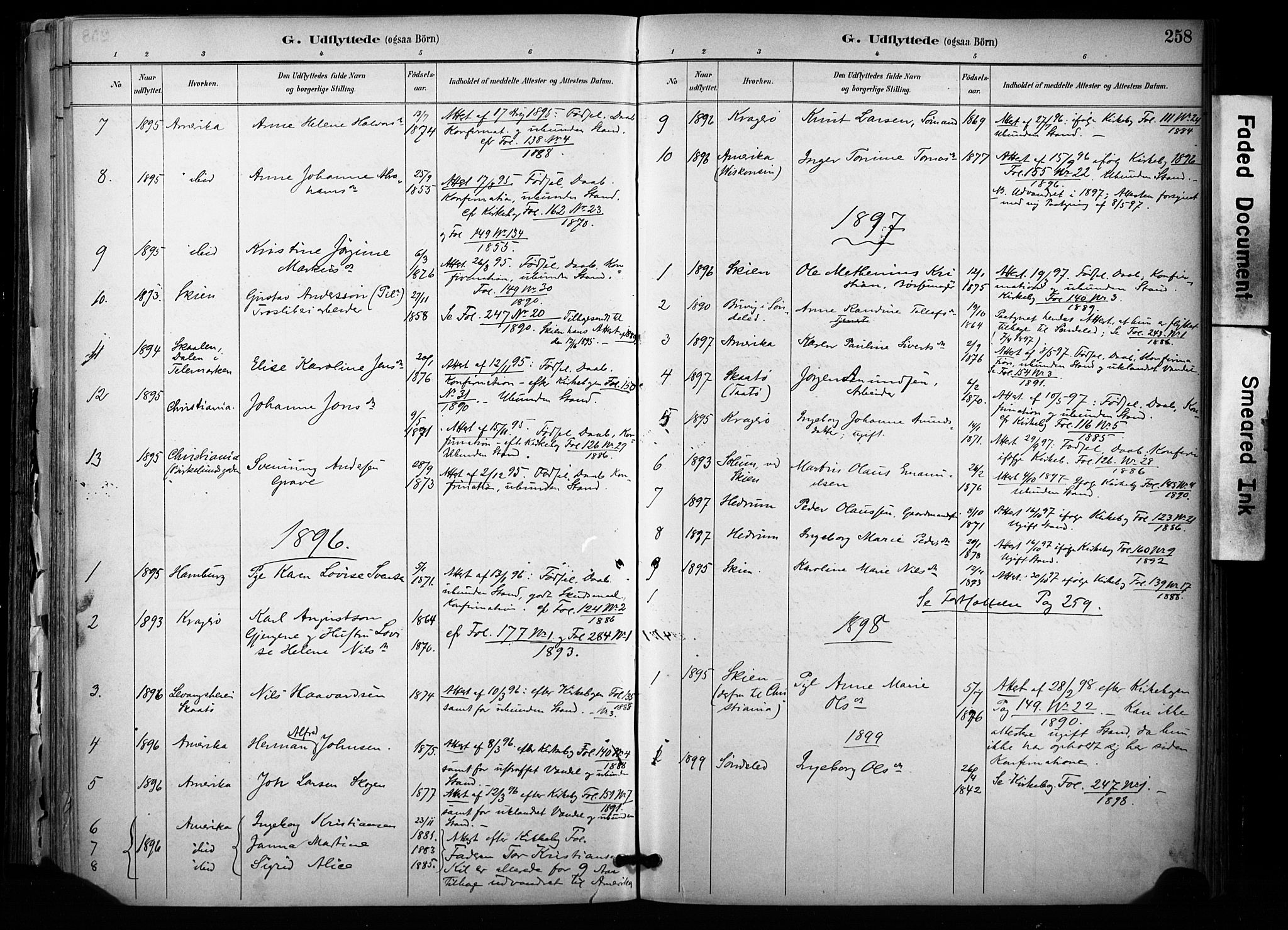 Sannidal kirkebøker, AV/SAKO-A-296/F/Fa/L0015: Ministerialbok nr. 15, 1884-1899, s. 258