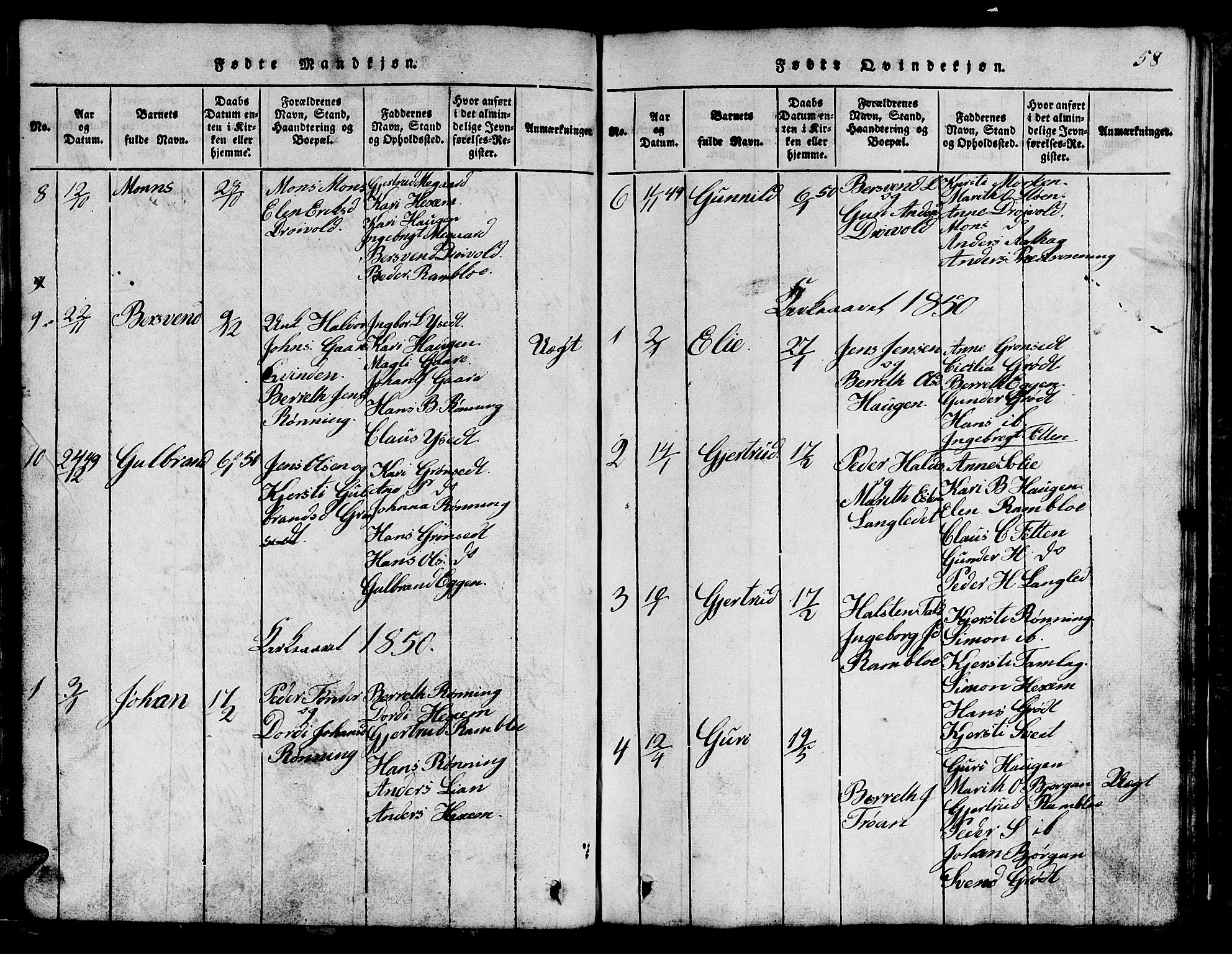 Ministerialprotokoller, klokkerbøker og fødselsregistre - Sør-Trøndelag, AV/SAT-A-1456/685/L0976: Klokkerbok nr. 685C01, 1817-1878, s. 58