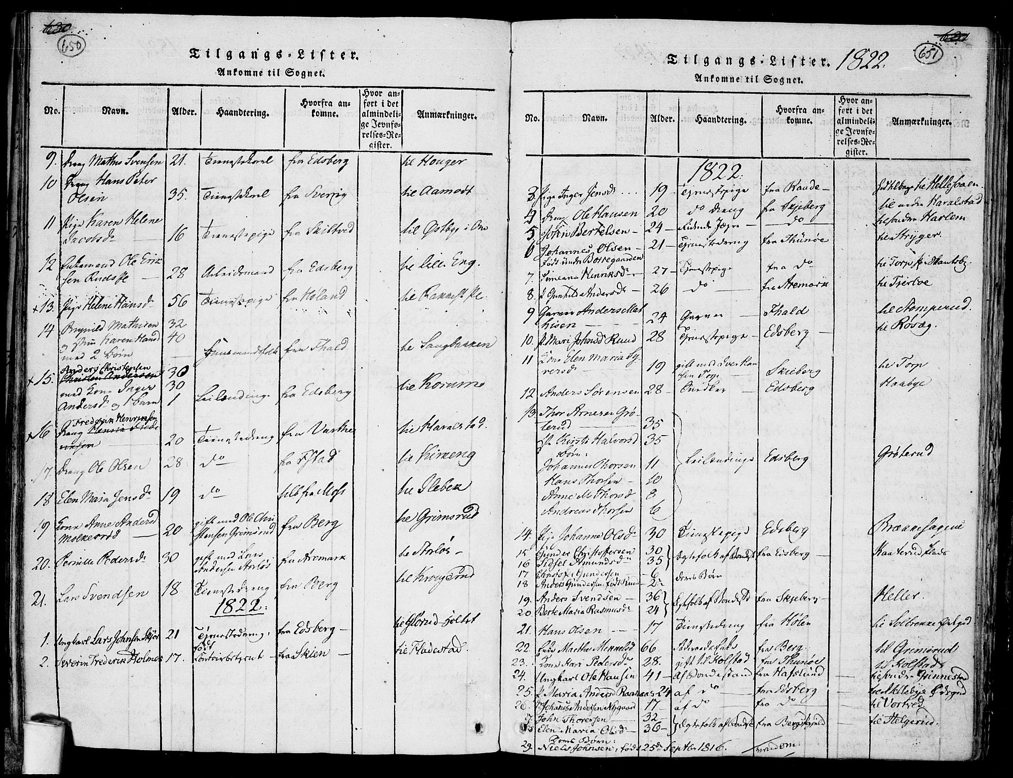 Rakkestad prestekontor Kirkebøker, AV/SAO-A-2008/F/Fa/L0006: Ministerialbok nr. I 6, 1814-1824, s. 650-651
