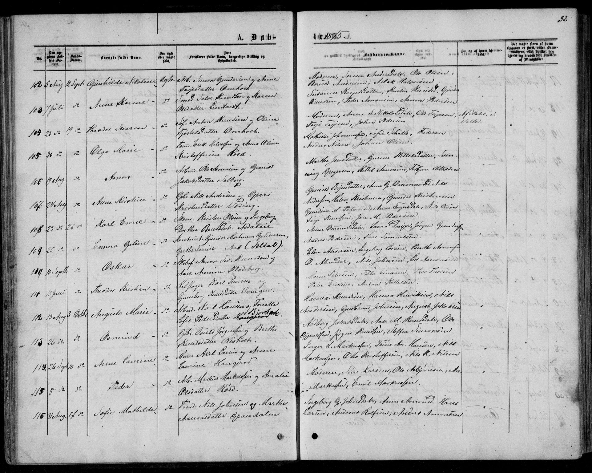 Øyestad sokneprestkontor, AV/SAK-1111-0049/F/Fb/L0008: Klokkerbok nr. B 8, 1872-1886, s. 32