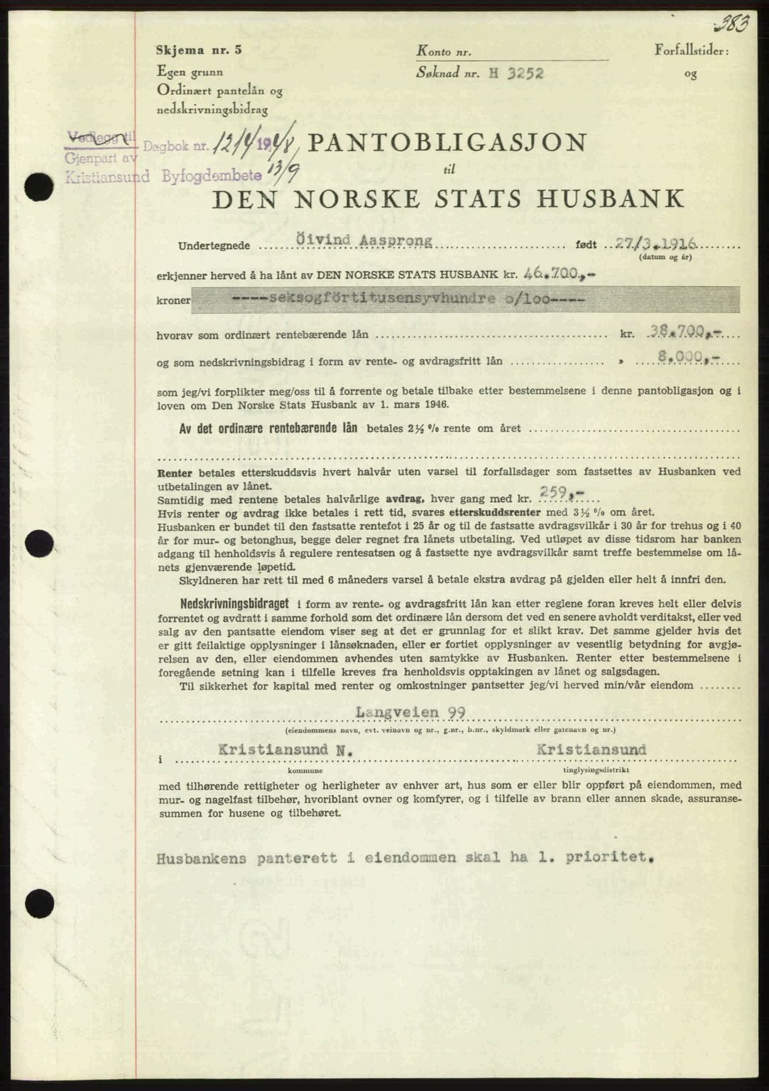 Kristiansund byfogd, AV/SAT-A-4587/A/27: Pantebok nr. 44, 1947-1948, Dagboknr: 1214/1948