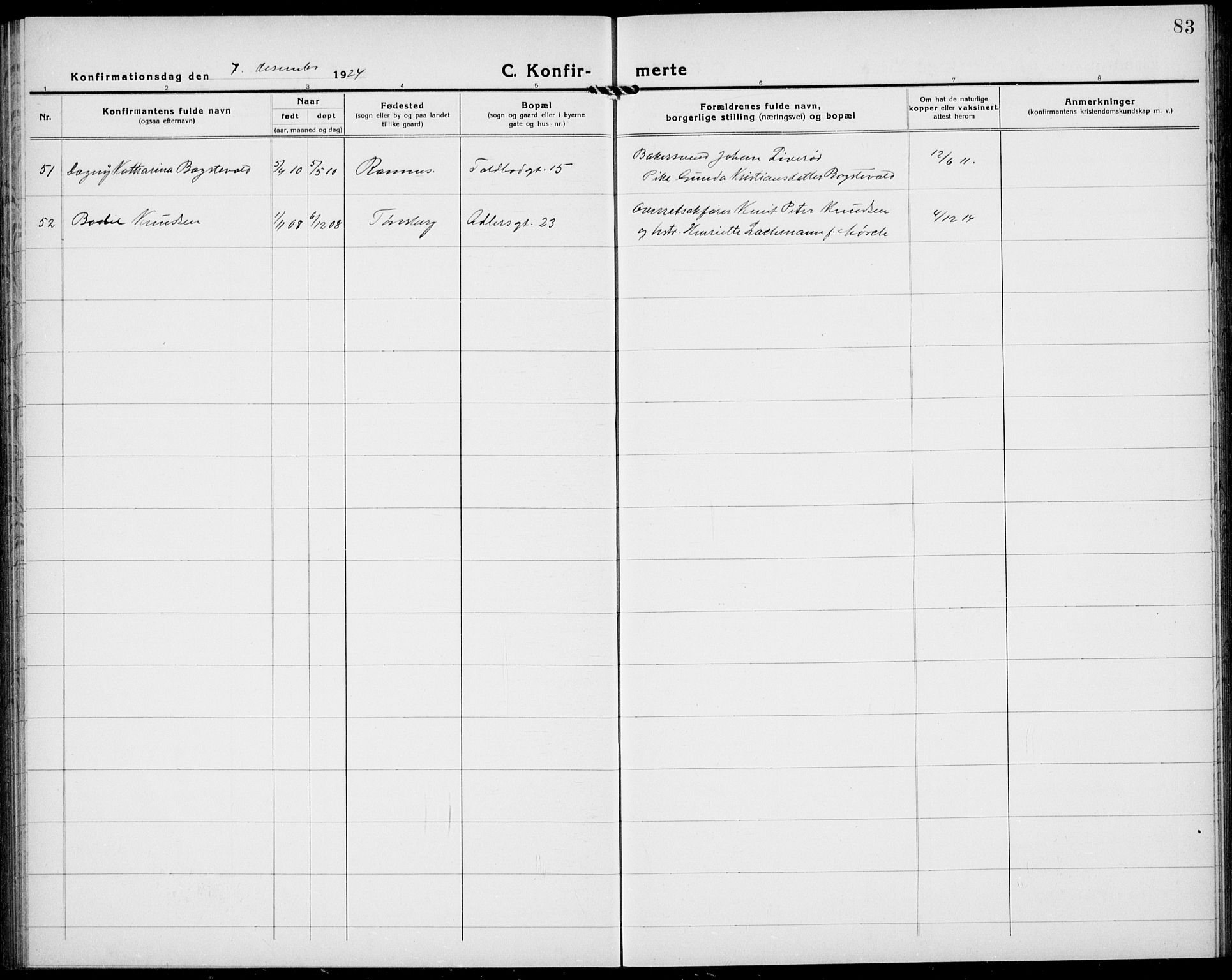 Tønsberg kirkebøker, AV/SAKO-A-330/G/Ga/L0013: Klokkerbok nr. 13, 1920-1929, s. 83