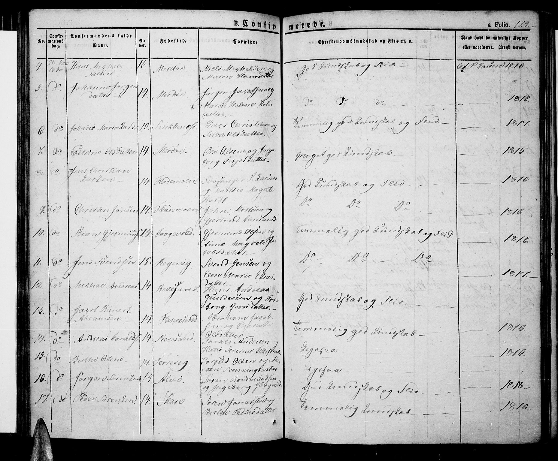 Tromøy sokneprestkontor, SAK/1111-0041/F/Fa/L0003: Ministerialbok nr. A 3, 1825-1837, s. 124