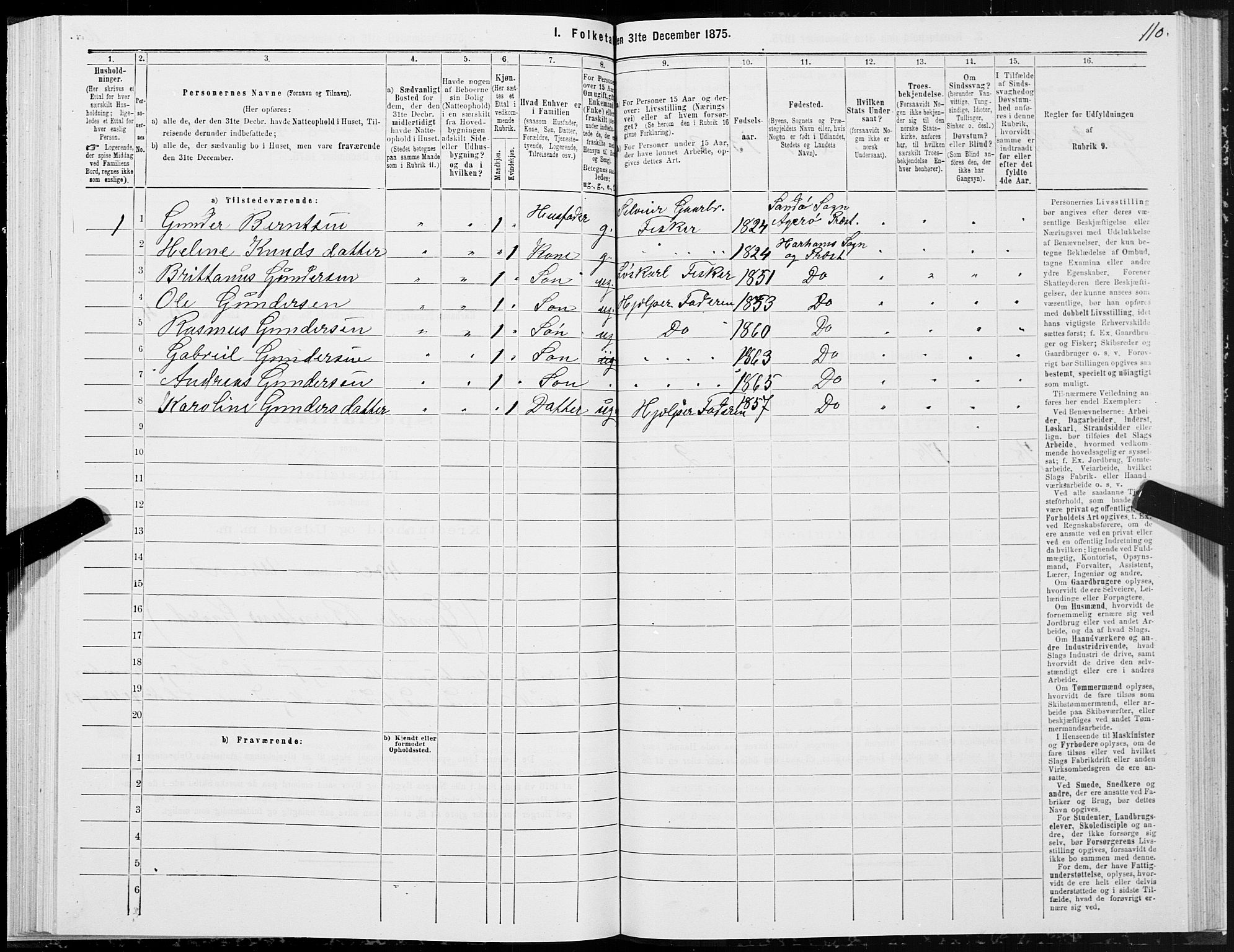 SAT, Folketelling 1875 for 1534P Haram prestegjeld, 1875, s. 1110