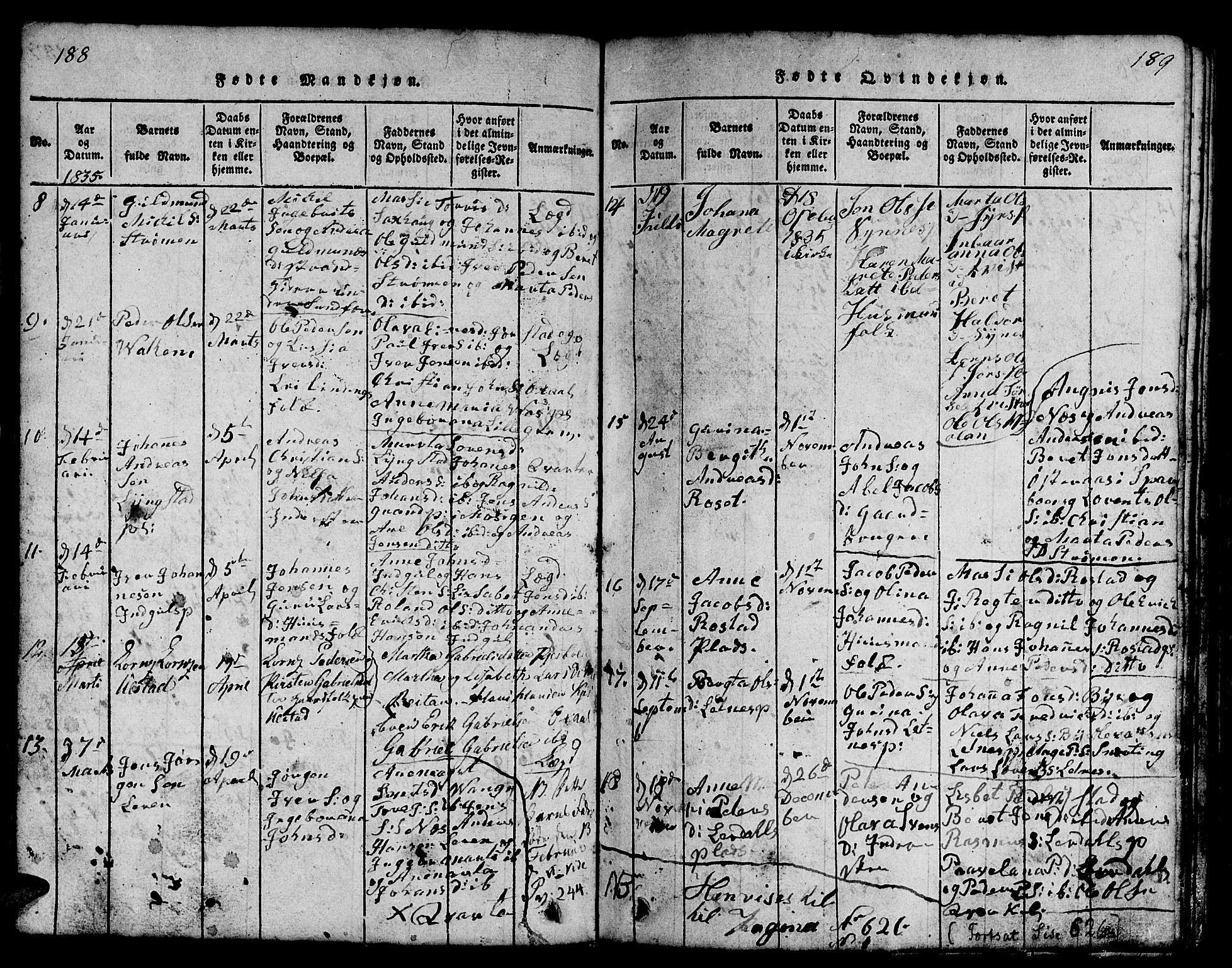 Ministerialprotokoller, klokkerbøker og fødselsregistre - Nord-Trøndelag, SAT/A-1458/730/L0298: Klokkerbok nr. 730C01, 1816-1849, s. 188-189