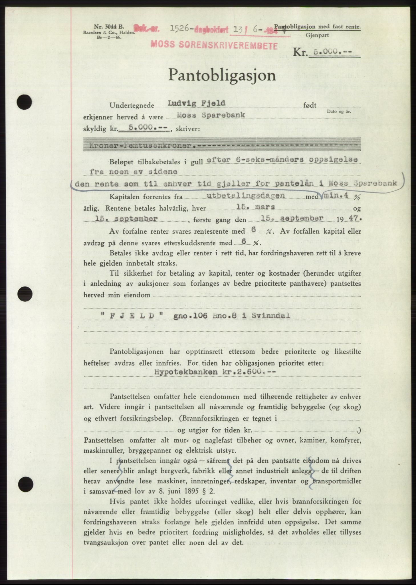 Moss sorenskriveri, SAO/A-10168: Pantebok nr. B17, 1947-1947, Dagboknr: 1526/1947