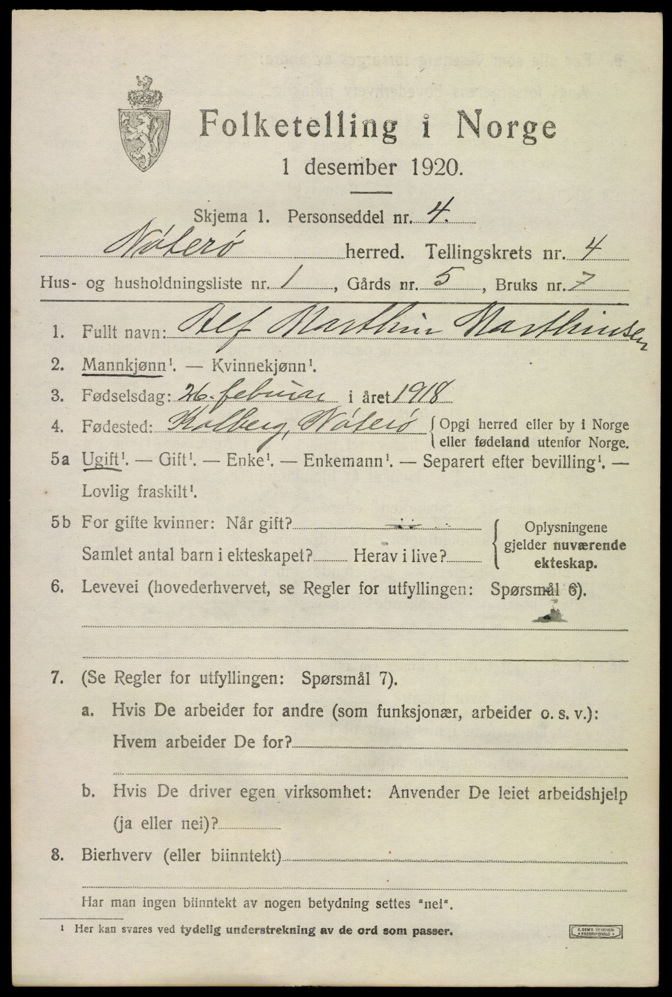 SAKO, Folketelling 1920 for 0722 Nøtterøy herred, 1920, s. 6665