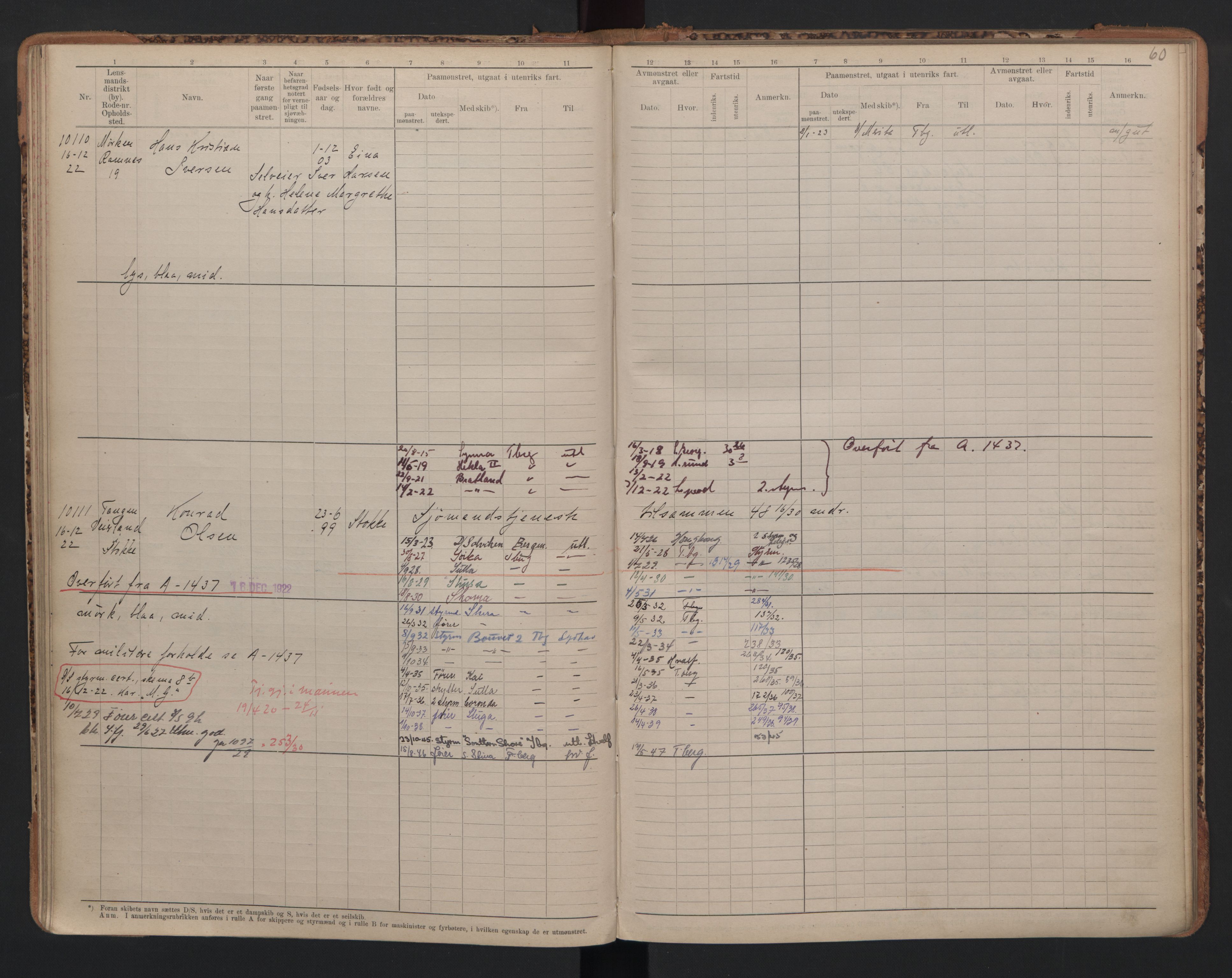 Tønsberg innrulleringskontor, AV/SAKO-A-786/F/Fc/Fcb/L0010: Hovedrulle Patent nr. 9993-1923, 1922-1923, s. 60