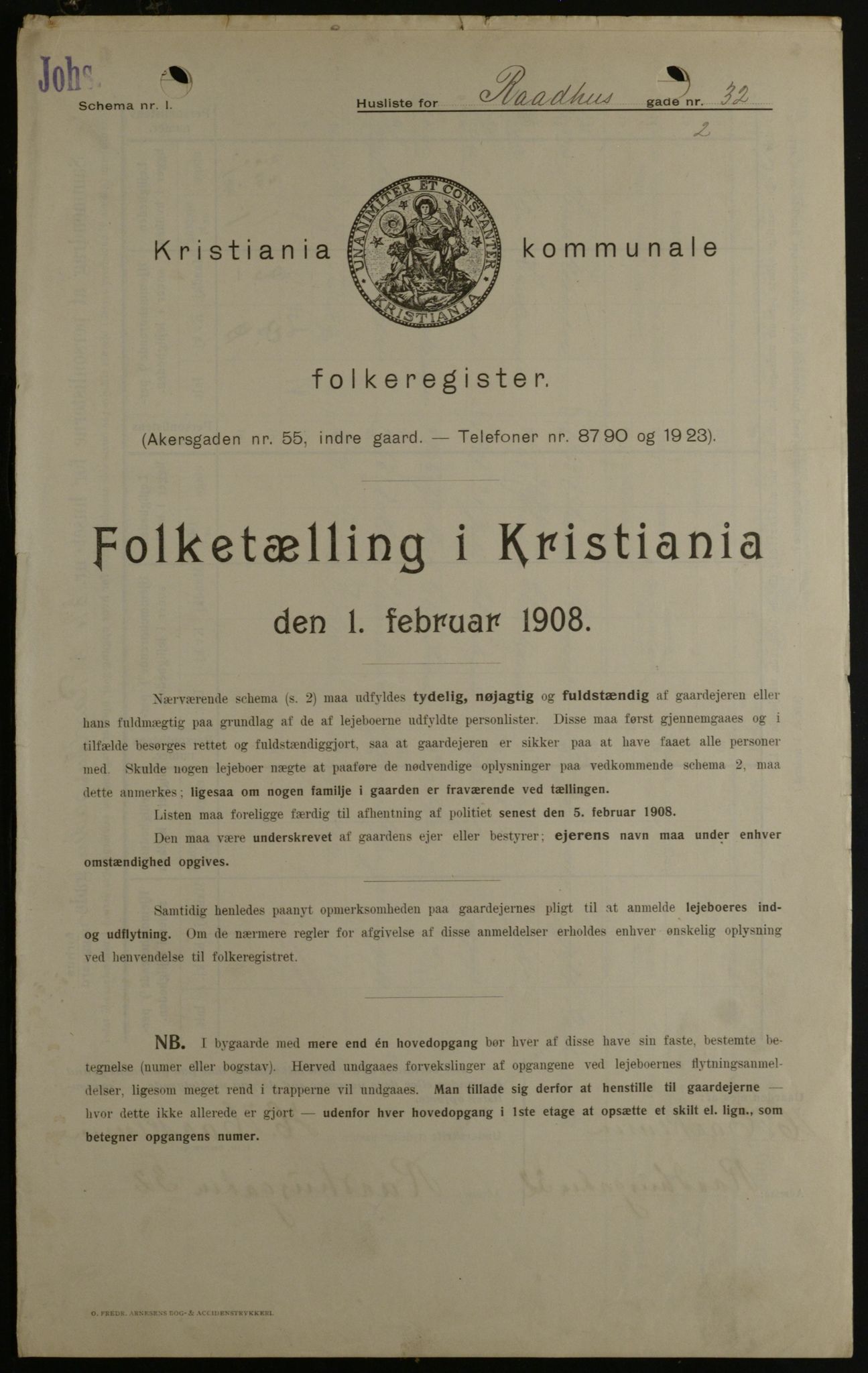 OBA, Kommunal folketelling 1.2.1908 for Kristiania kjøpstad, 1908, s. 77873