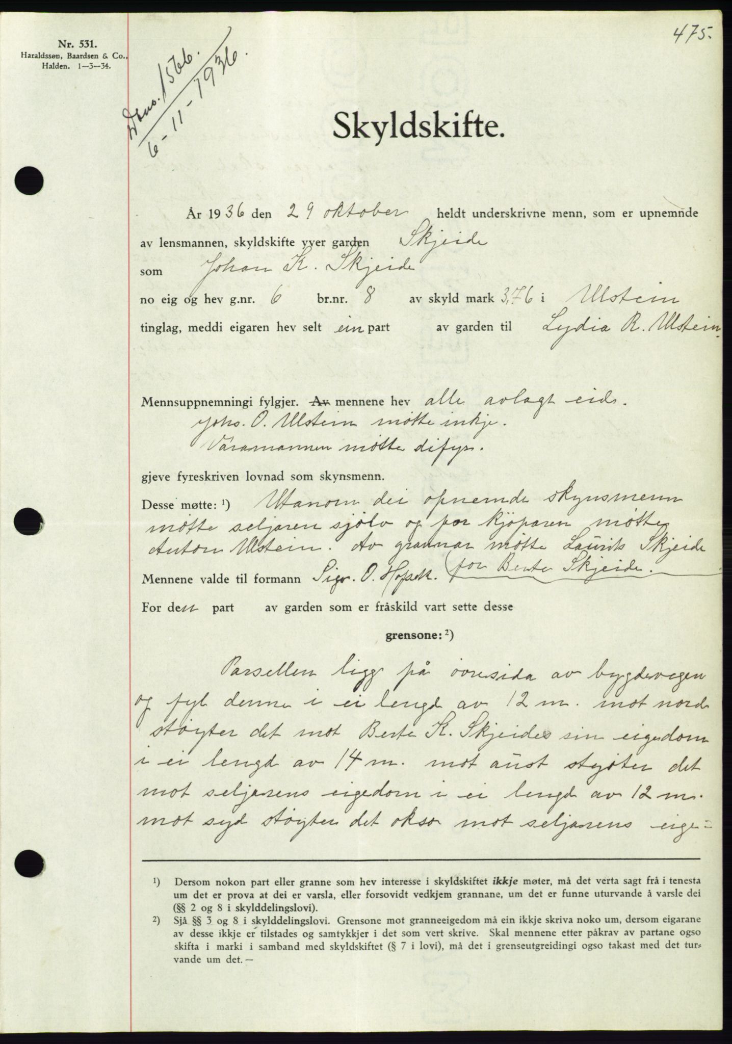 Søre Sunnmøre sorenskriveri, SAT/A-4122/1/2/2C/L0061: Pantebok nr. 55, 1936-1936, Dagboknr: 1566/1936