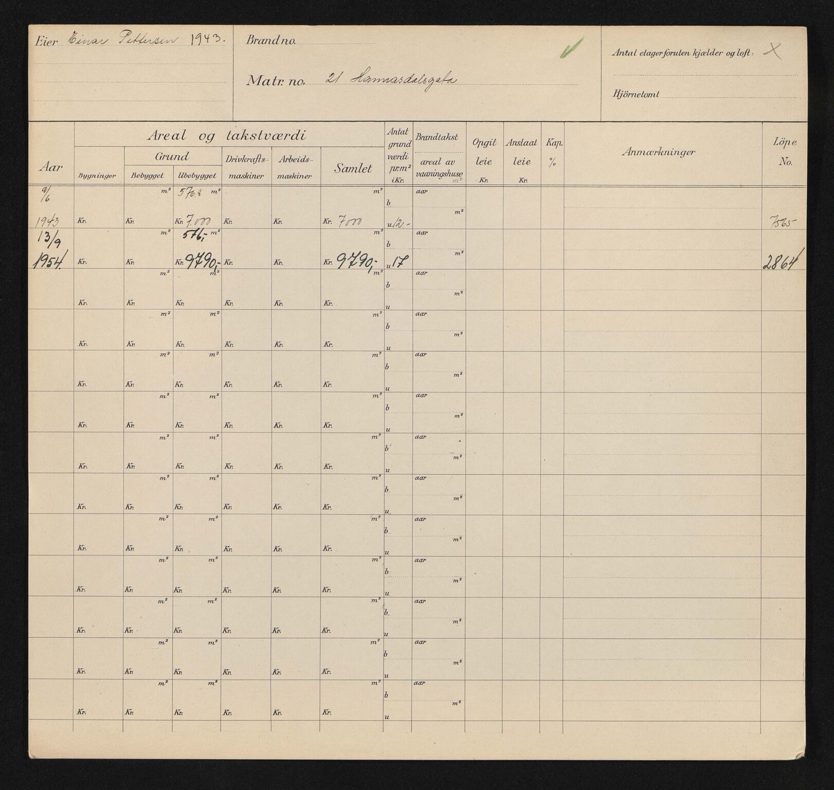 Stavanger kommune. Skattetakstvesenet, BYST/A-0440/F/Fa/Faa/L0016/0003: Skattetakstkort / Hannasdalsgata 21 - Hans E. Kincks gate - Hans Egedes gate 10