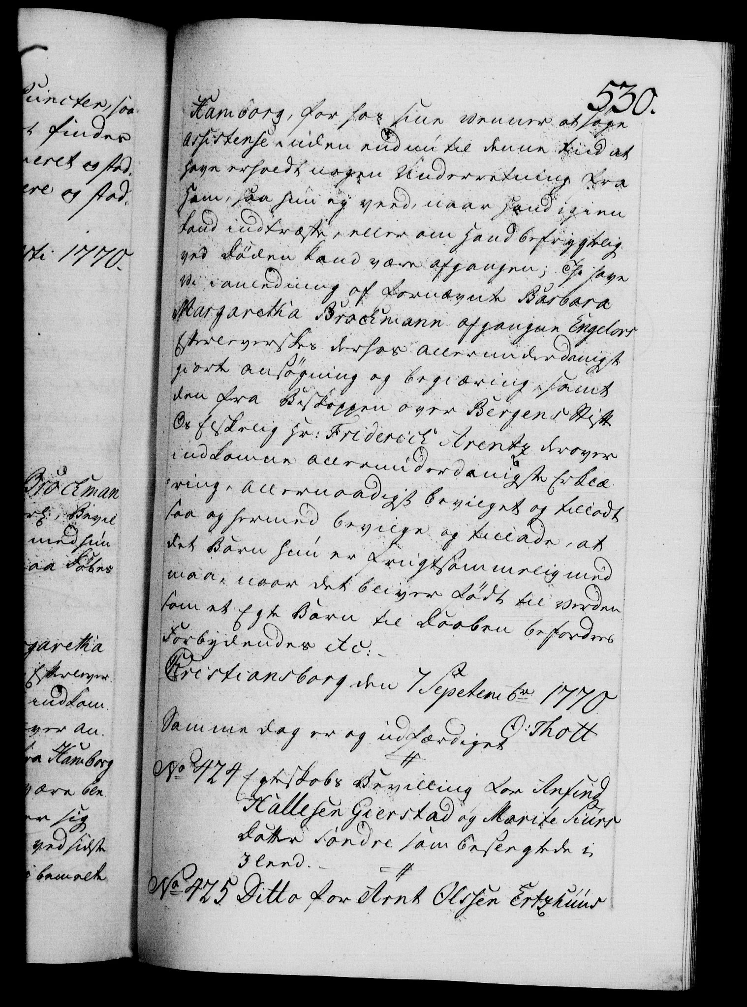 Danske Kanselli 1572-1799, RA/EA-3023/F/Fc/Fca/Fcaa/L0044: Norske registre, 1769-1771, s. 530a