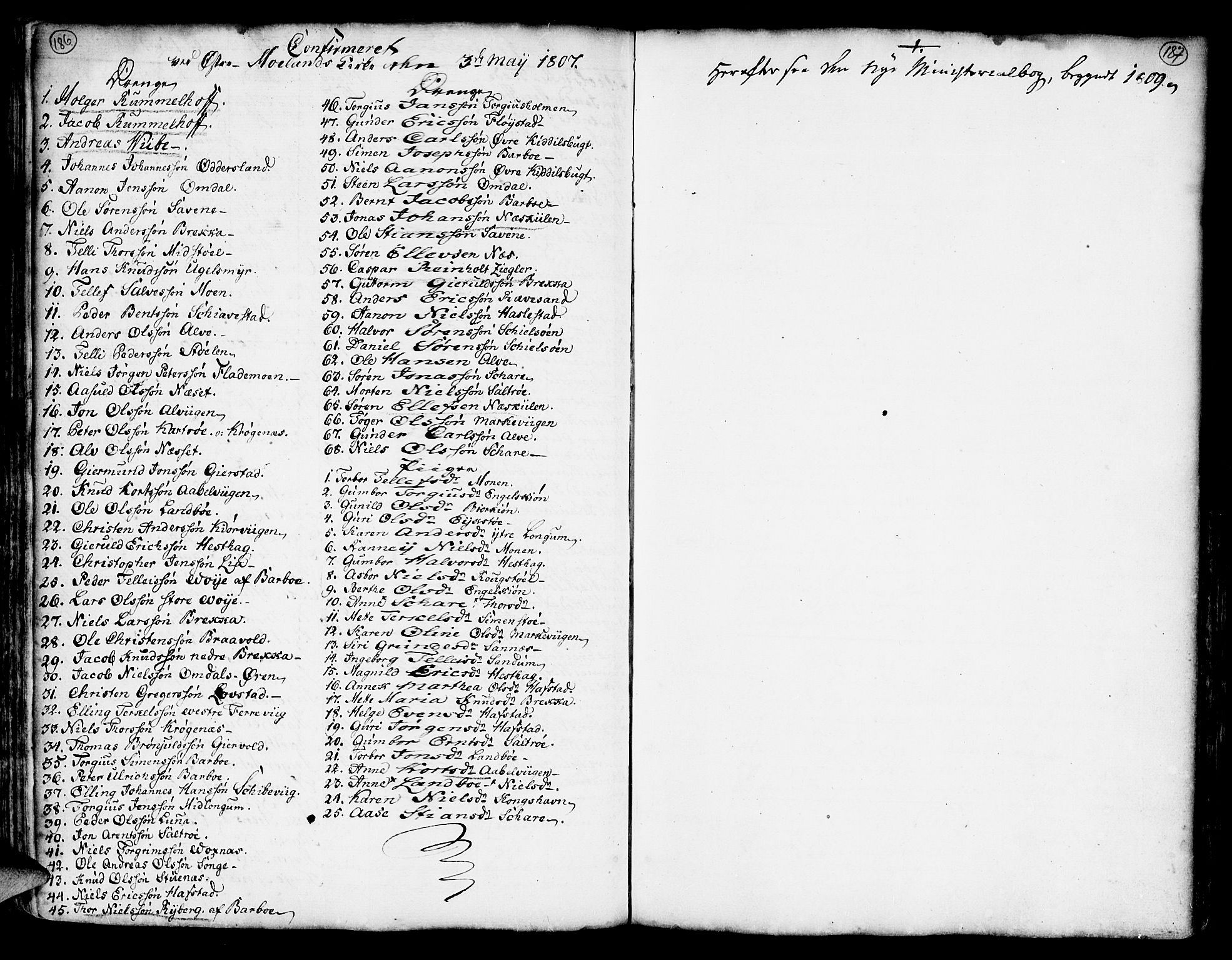 Austre Moland sokneprestkontor, SAK/1111-0001/F/Fa/Faa/L0002: Ministerialbok nr. A 2, 1747-1808, s. 186-187