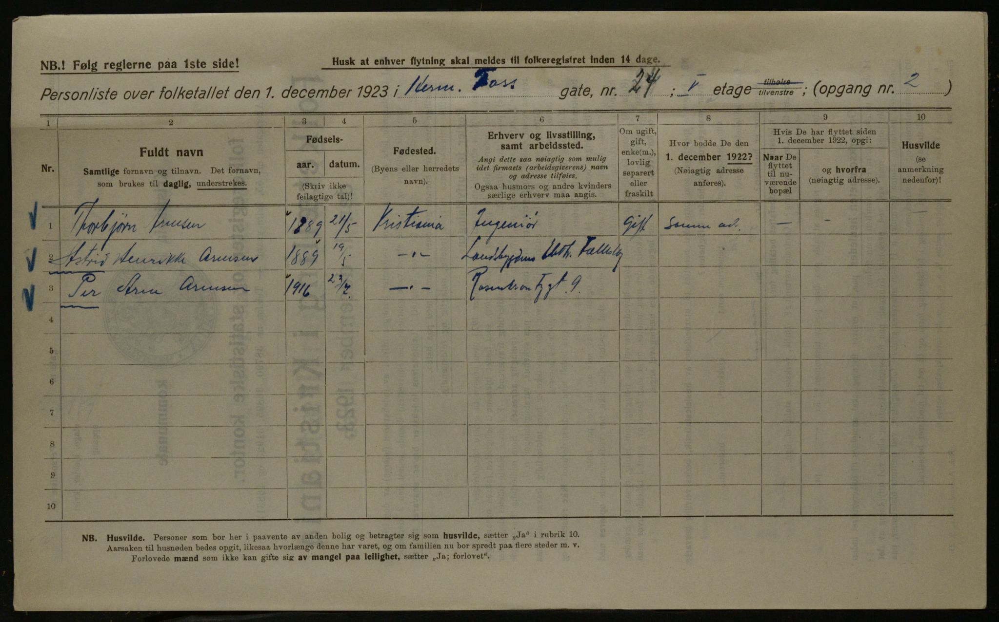 OBA, Kommunal folketelling 1.12.1923 for Kristiania, 1923, s. 43815