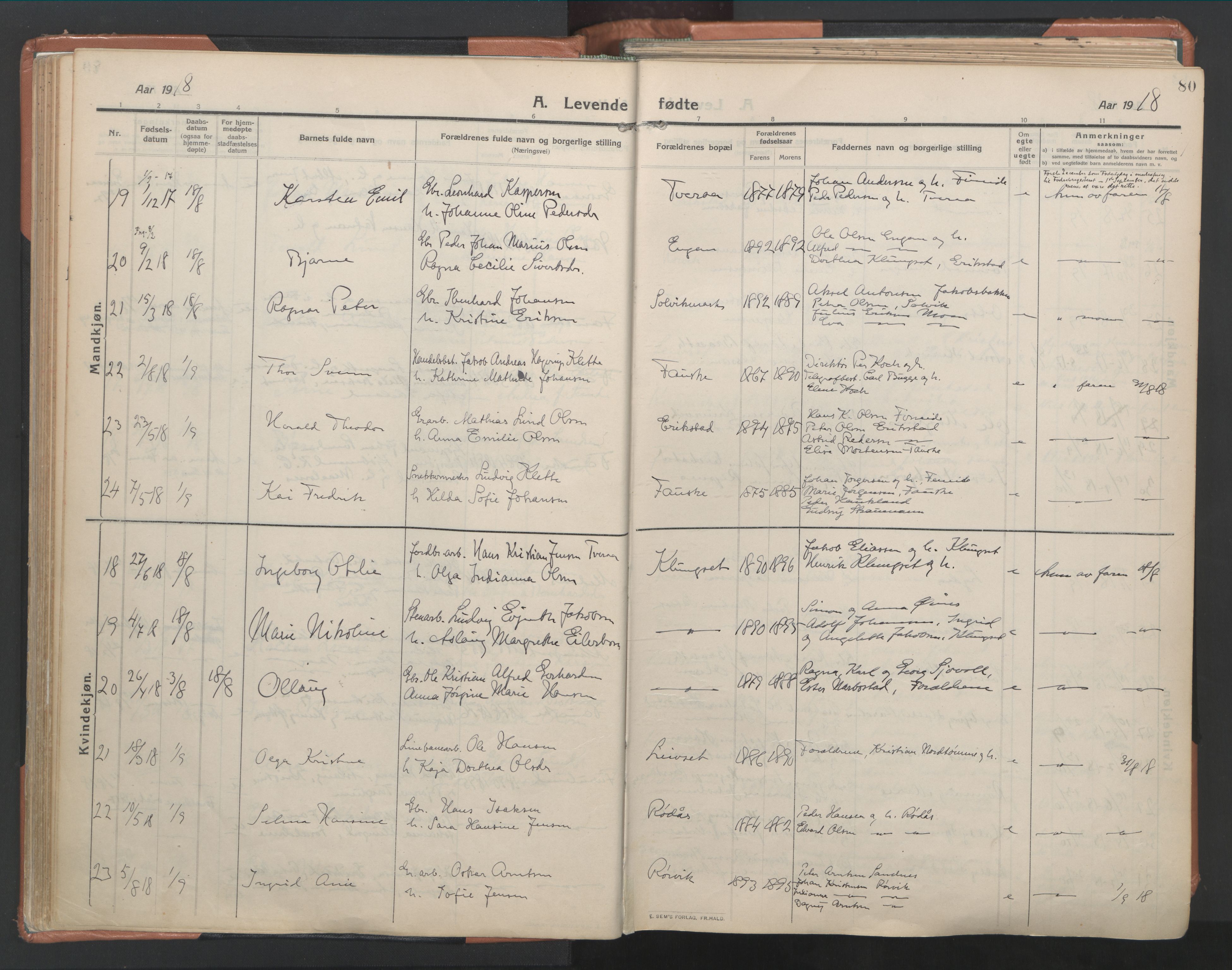 Ministerialprotokoller, klokkerbøker og fødselsregistre - Nordland, AV/SAT-A-1459/849/L0698: Ministerialbok nr. 849A09, 1911-1924, s. 80