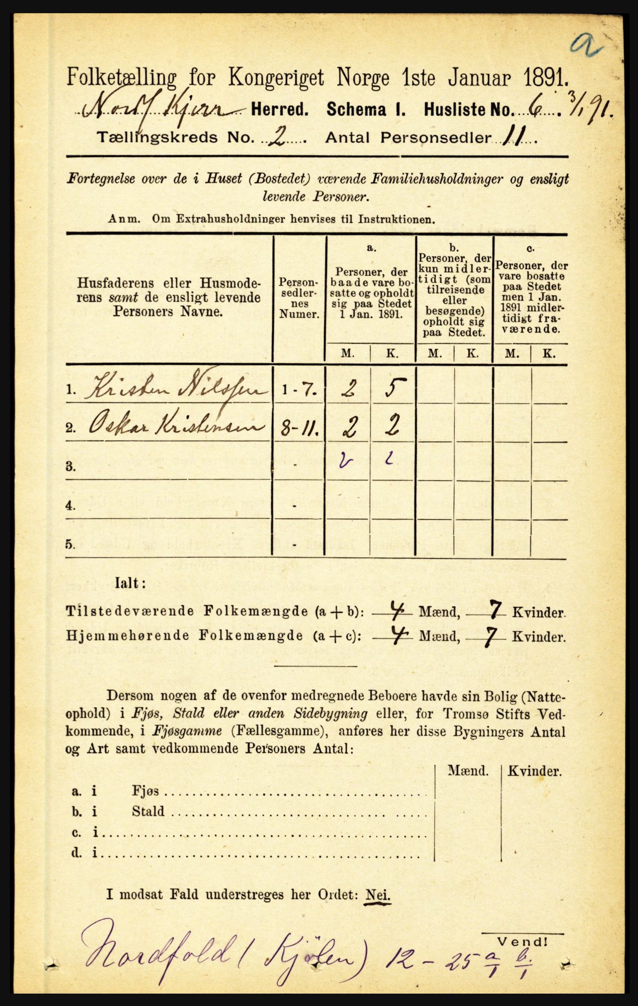 RA, Folketelling 1891 for 1846 Nordfold-Kjerringøy herred, 1891, s. 393