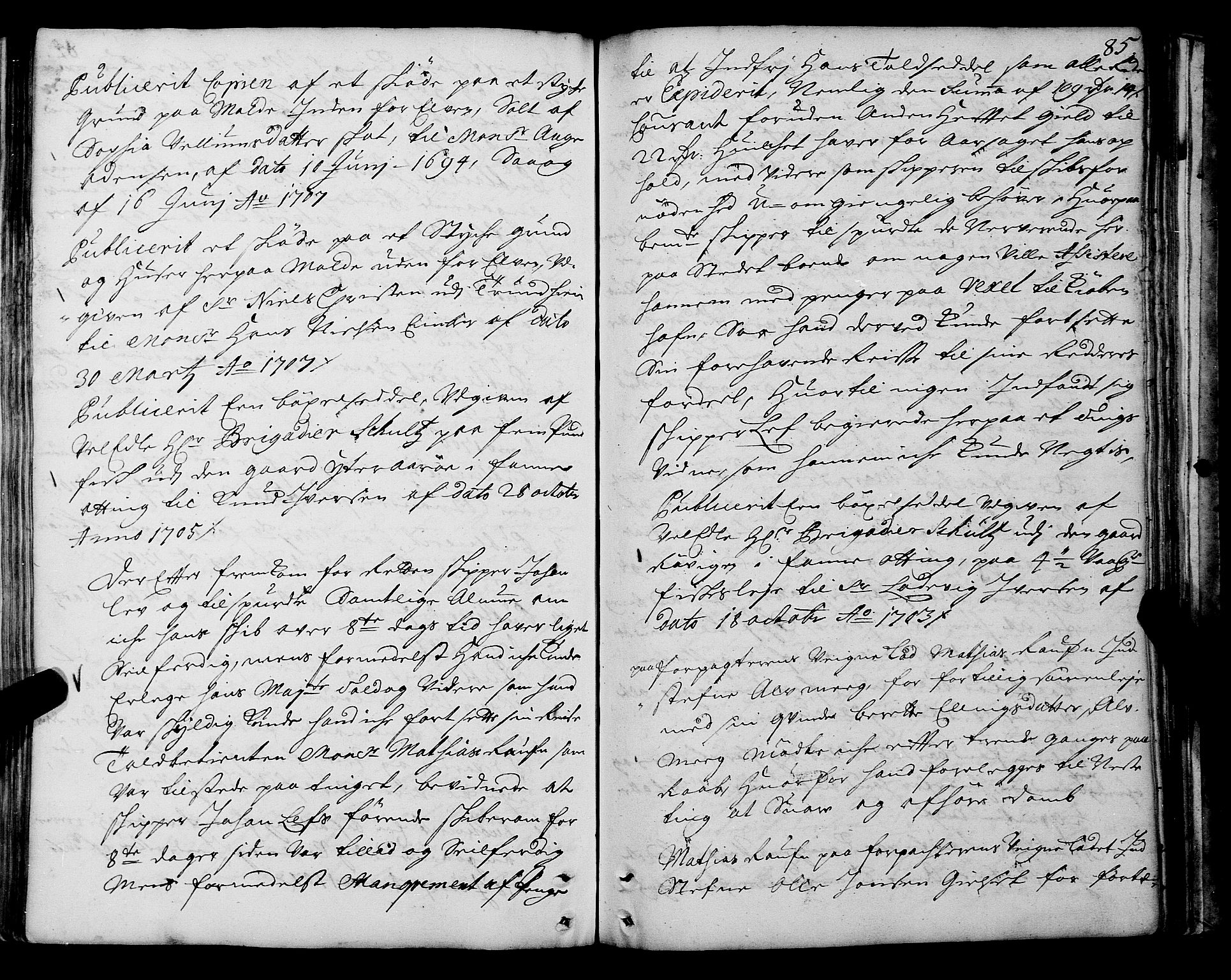 Romsdal sorenskriveri, AV/SAT-A-4149/1/1/1A/L0005: Tingbok, 1706-1711, s. 84b-85a