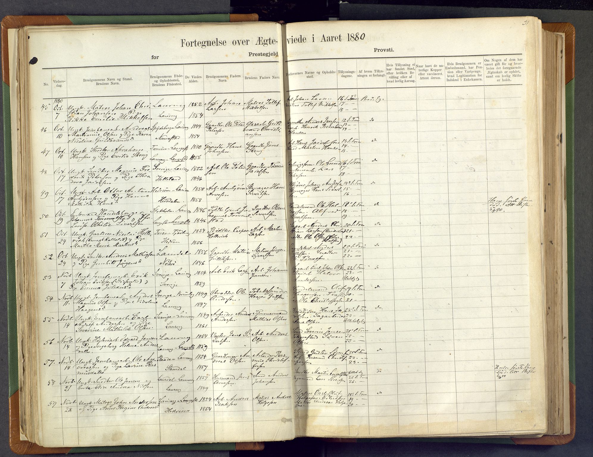 Larvik kirkebøker, AV/SAKO-A-352/F/Fa/L0007: Ministerialbok nr. I 7, 1871-1883, s. 51