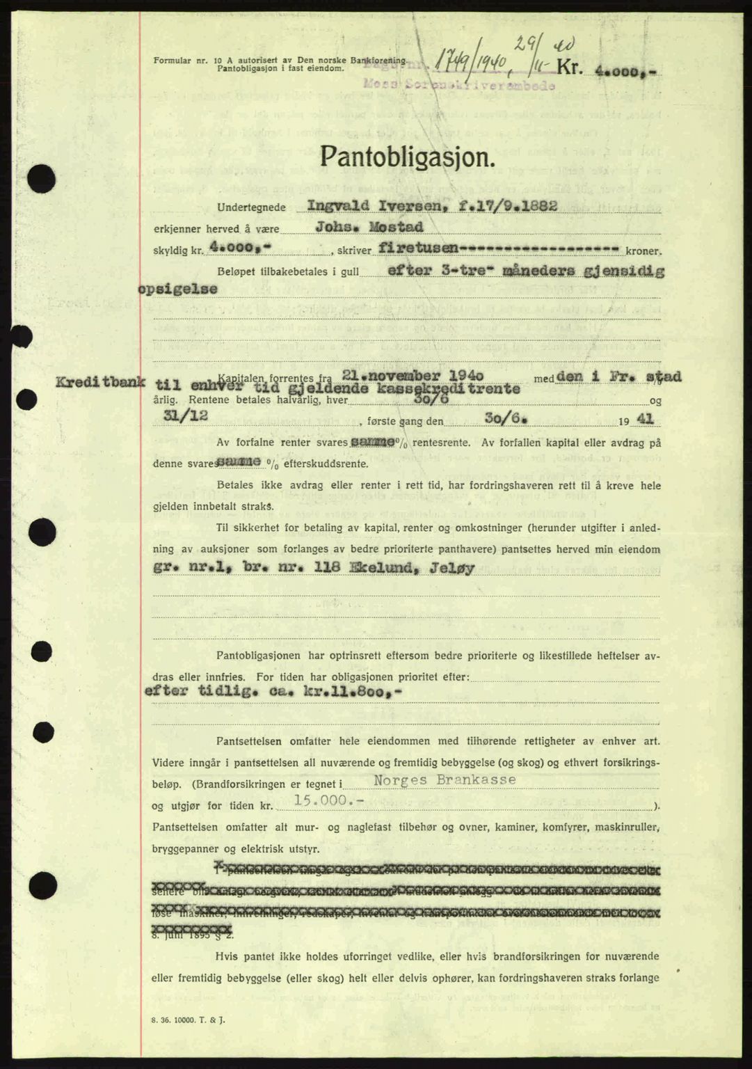 Moss sorenskriveri, SAO/A-10168: Pantebok nr. B10, 1940-1941, Dagboknr: 1749/1940