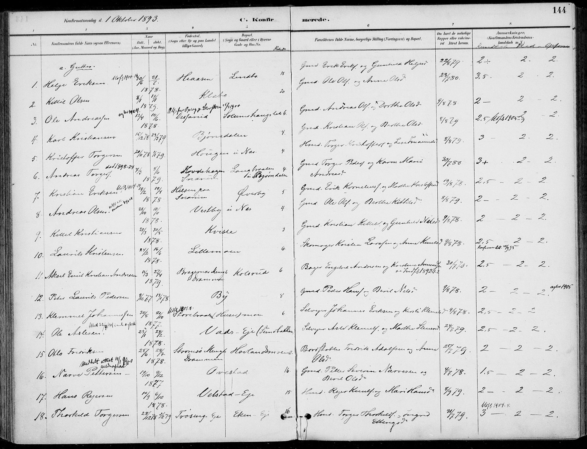 Sigdal kirkebøker, AV/SAKO-A-245/F/Fb/L0001: Ministerialbok nr. II 1, 1888-1900, s. 144