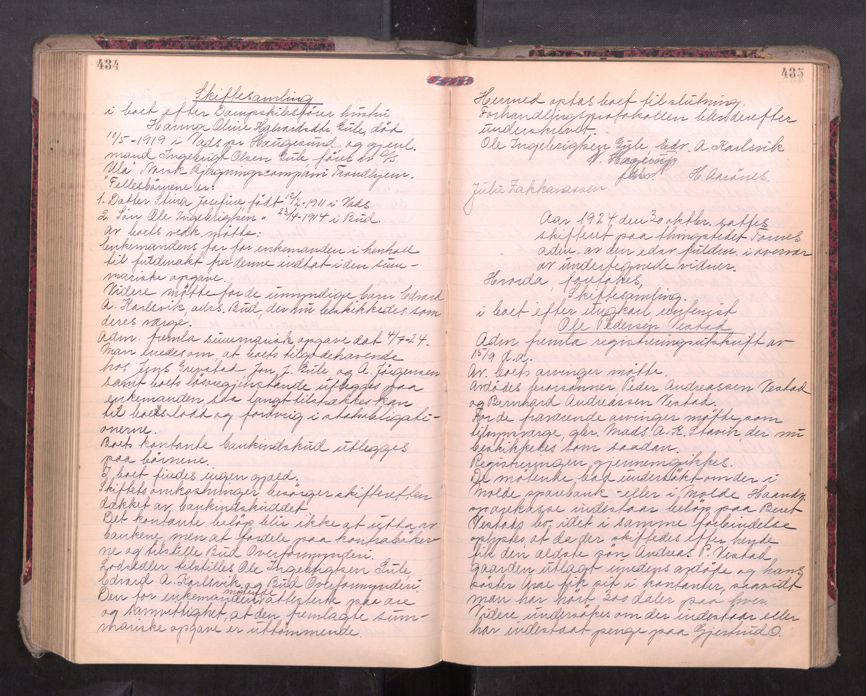 Romsdal sorenskriveri, AV/SAT-A-4149/1/3/3B/L0010: Skiftebehandlingsprotokoll, 1923-1925, s. 434-435