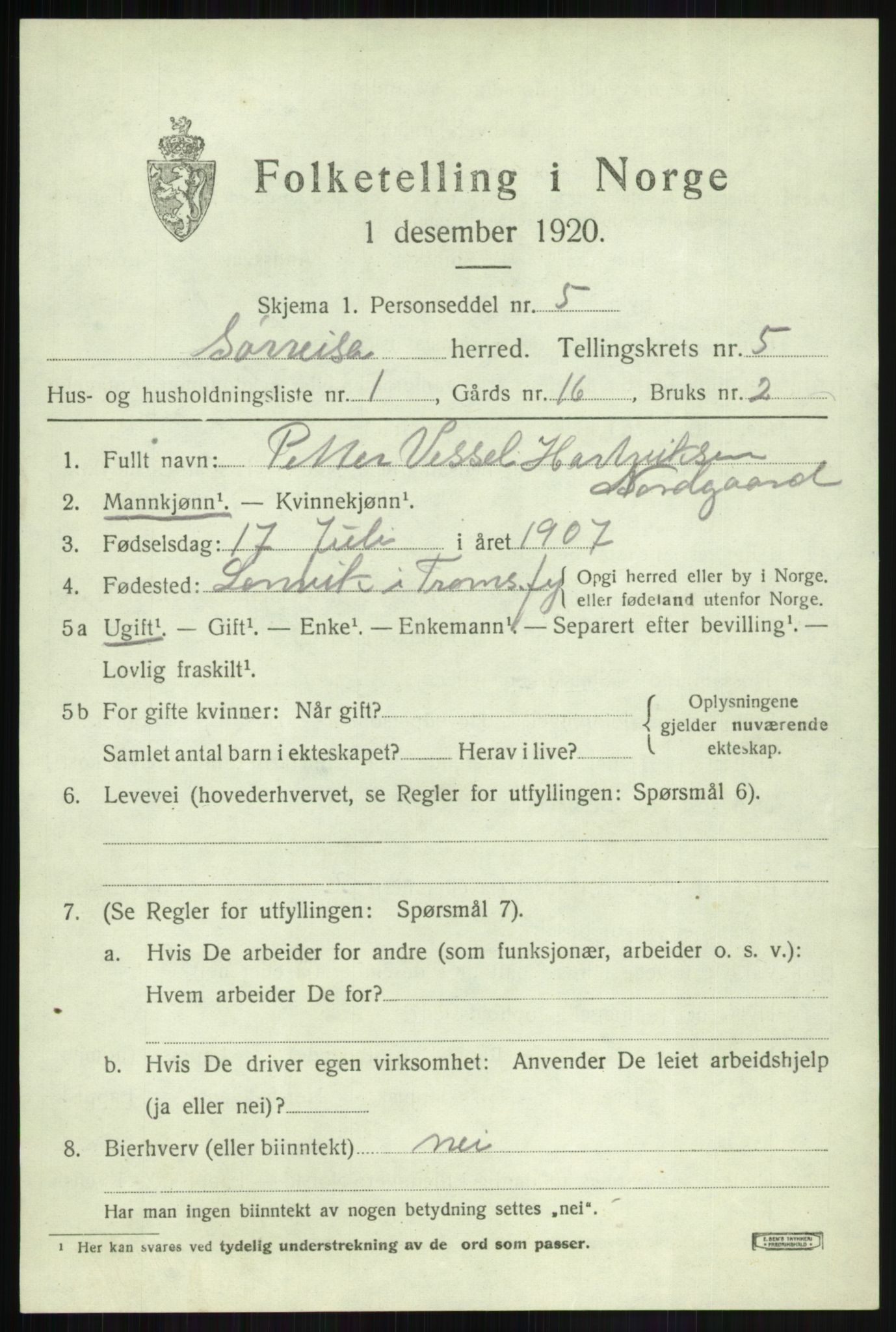 SATØ, Folketelling 1920 for 1925 Sørreisa herred, 1920, s. 2349