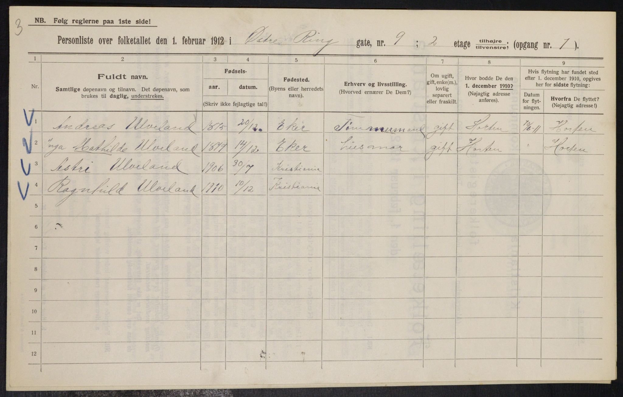 OBA, Kommunal folketelling 1.2.1912 for Kristiania, 1912, s. 129470