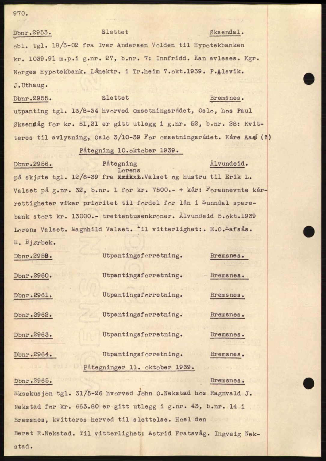 Nordmøre sorenskriveri, SAT/A-4132/1/2/2Ca: Pantebok nr. C80, 1936-1939, Dagboknr: 2953/1939