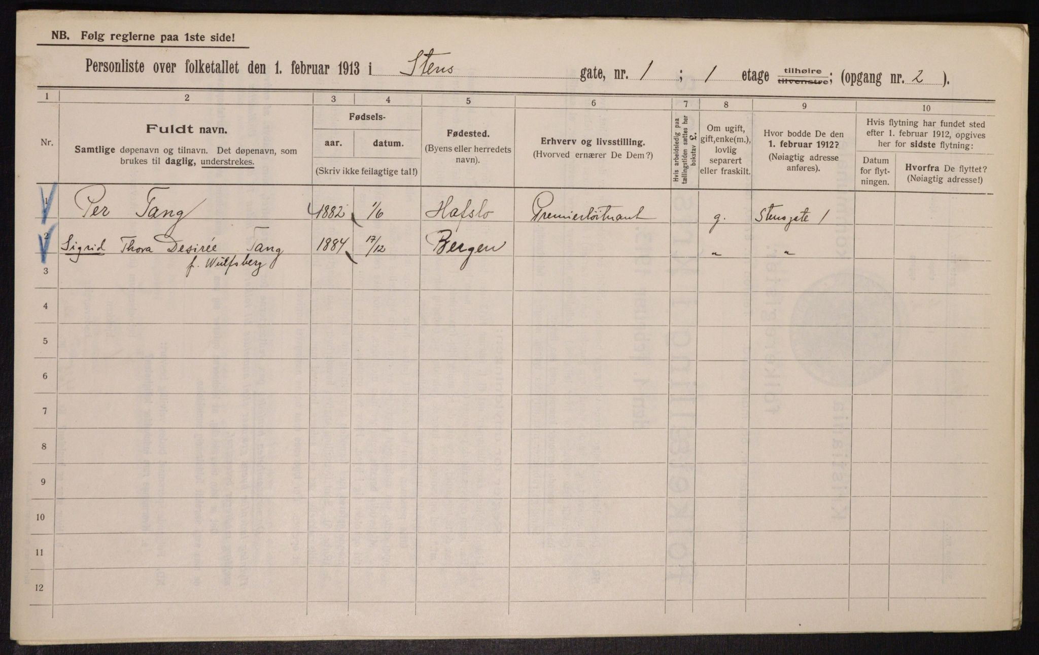 OBA, Kommunal folketelling 1.2.1913 for Kristiania, 1913, s. 101843