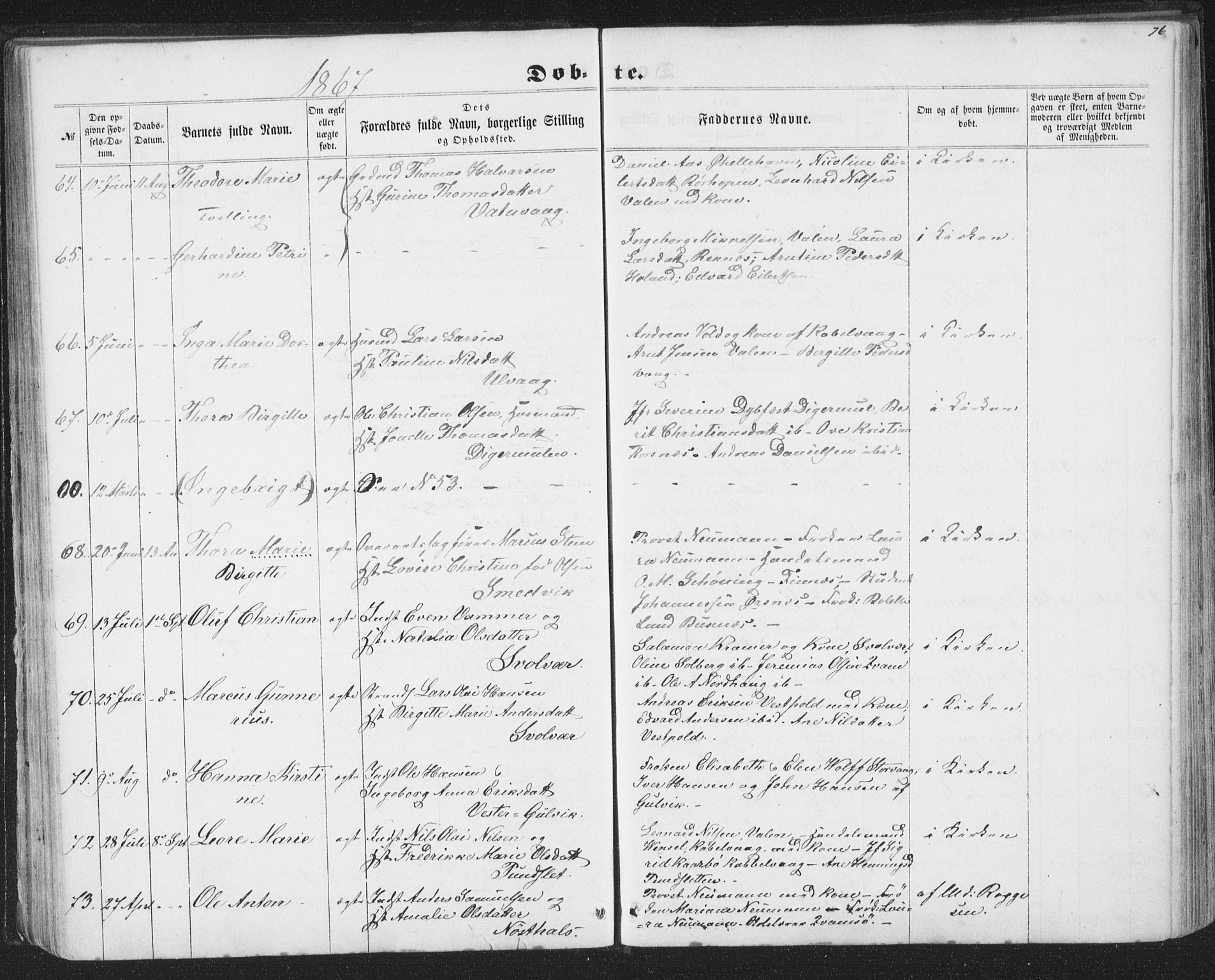 Ministerialprotokoller, klokkerbøker og fødselsregistre - Nordland, AV/SAT-A-1459/874/L1073: Klokkerbok nr. 874C02, 1860-1870, s. 76