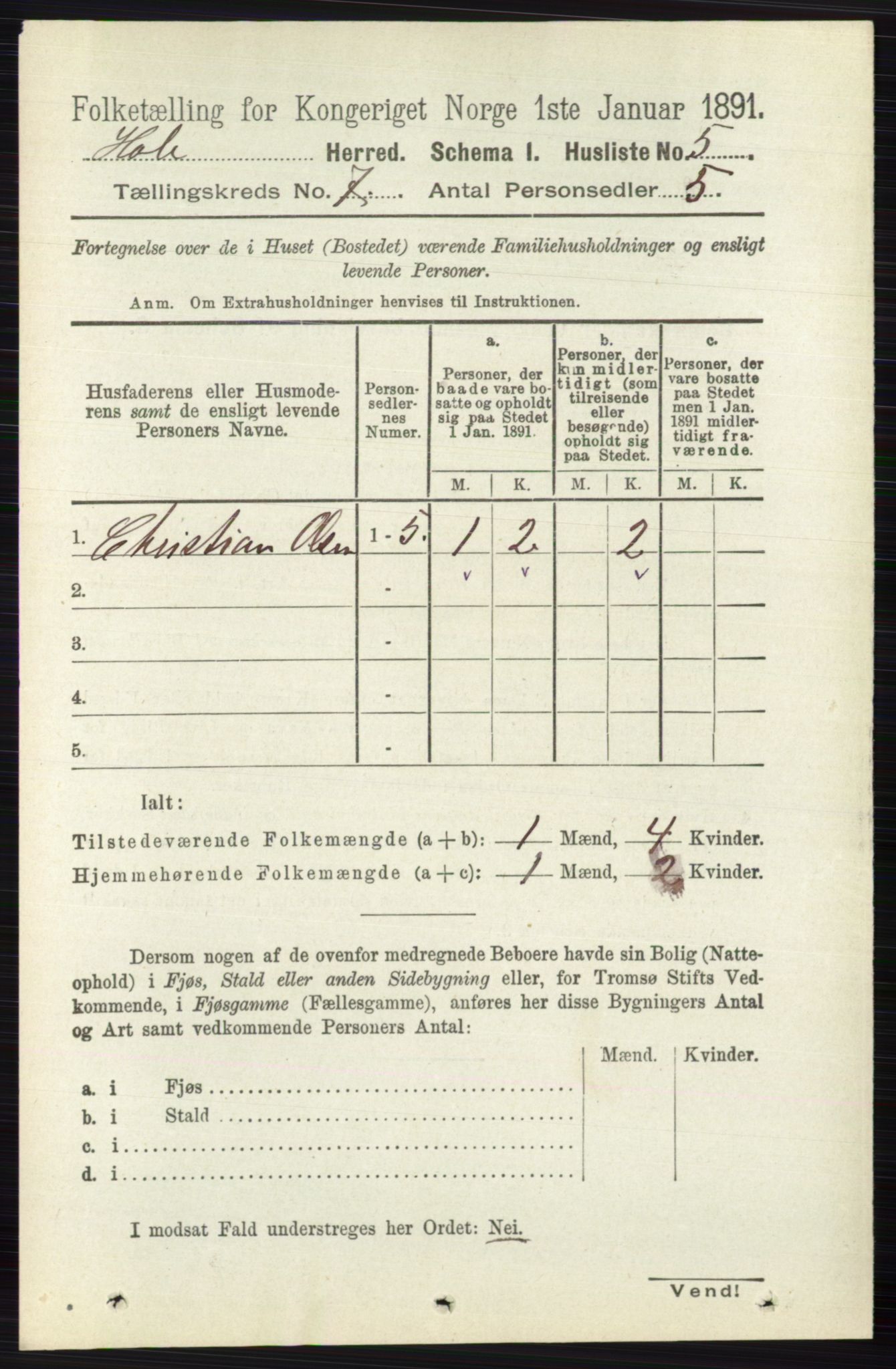 RA, Folketelling 1891 for 0612 Hole herred, 1891, s. 3886