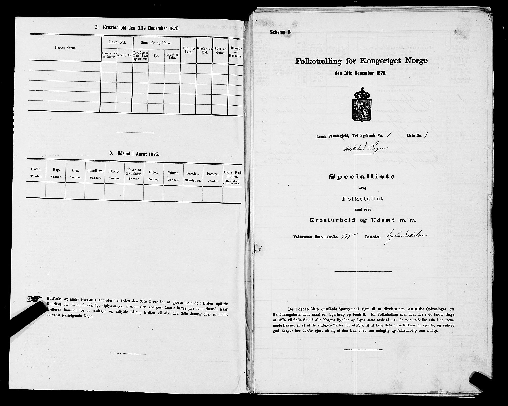 SAST, Folketelling 1875 for 1112P Lund prestegjeld, 1875, s. 586