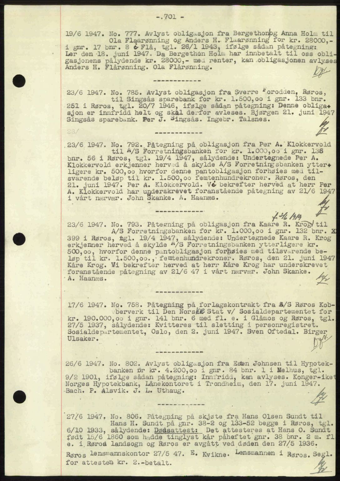 Gauldal sorenskriveri, SAT/A-0014/1/2/2C: Pantebok nr. A3, 1947-1947, Dagboknr: 777/1947