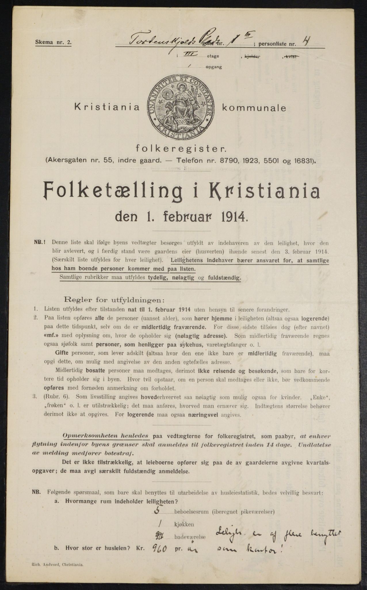OBA, Kommunal folketelling 1.2.1914 for Kristiania, 1914, s. 114672