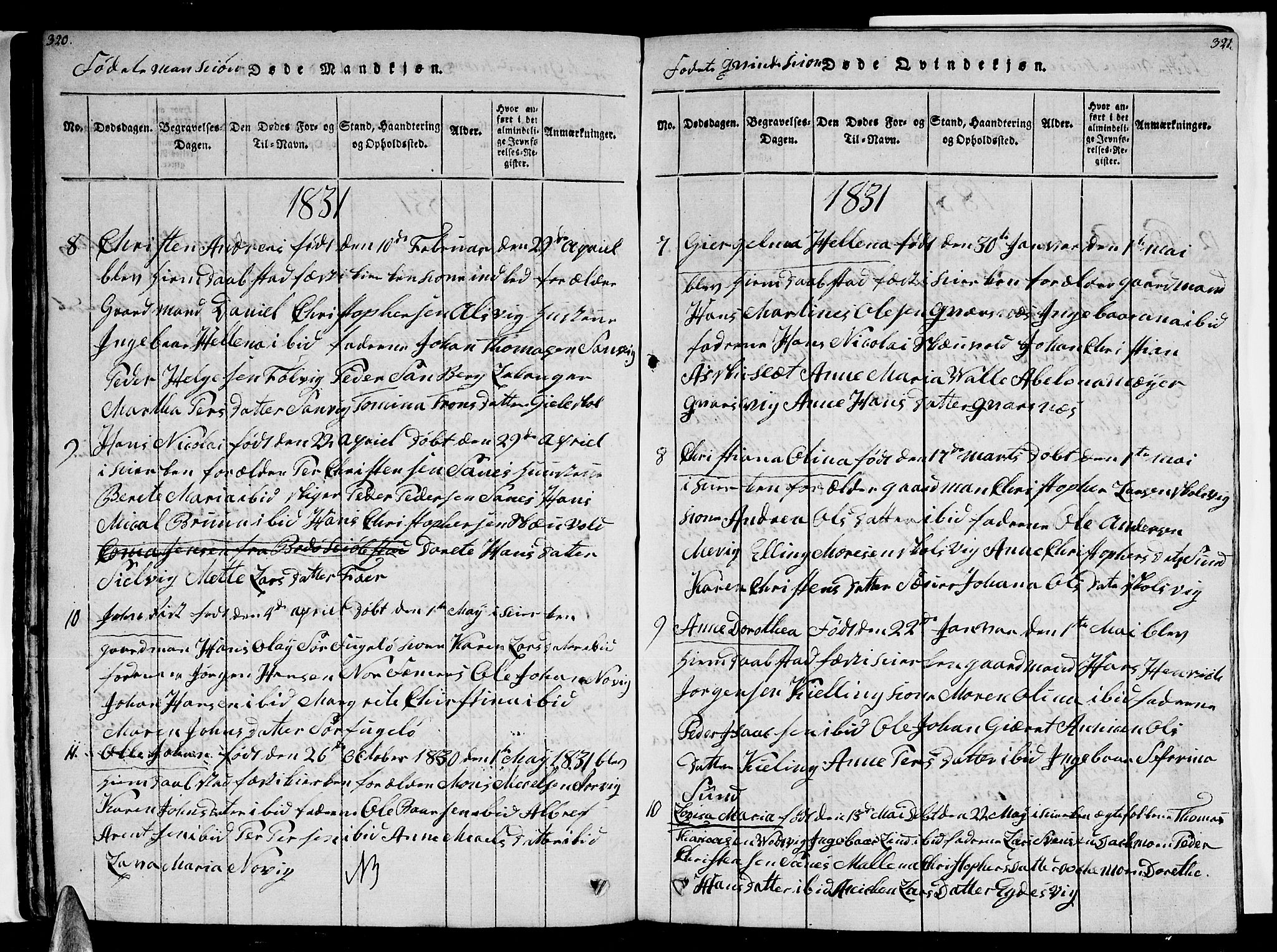 Ministerialprotokoller, klokkerbøker og fødselsregistre - Nordland, AV/SAT-A-1459/805/L0105: Klokkerbok nr. 805C01, 1820-1839, s. 320-321