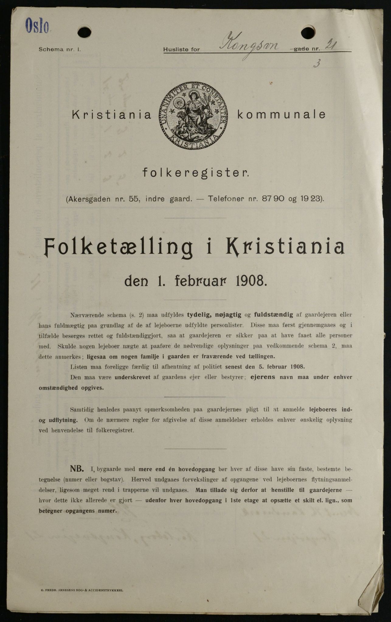 OBA, Kommunal folketelling 1.2.1908 for Kristiania kjøpstad, 1908, s. 47454