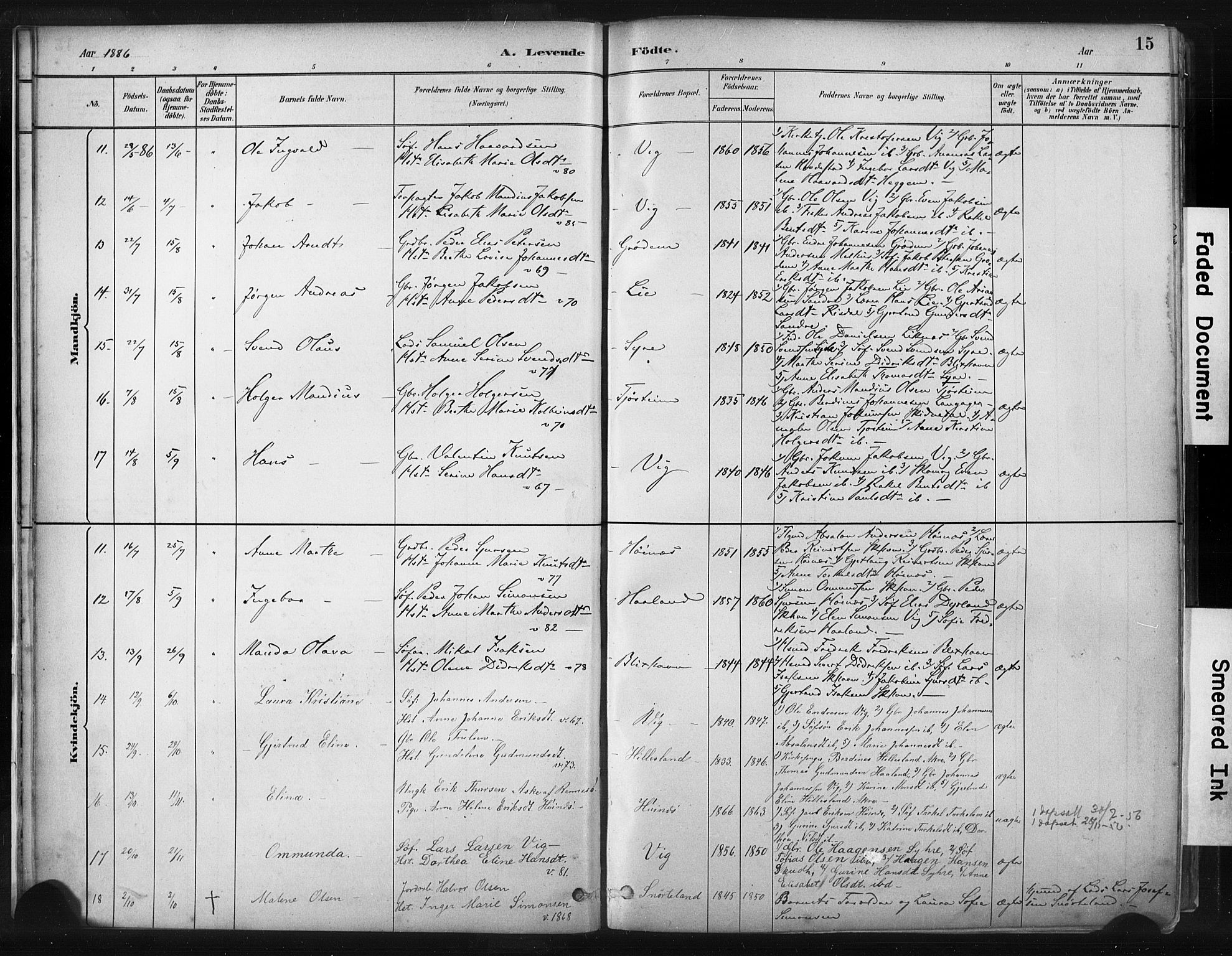 Skudenes sokneprestkontor, AV/SAST-A -101849/H/Ha/Haa/L0009: Ministerialbok nr. A 6, 1882-1912, s. 15