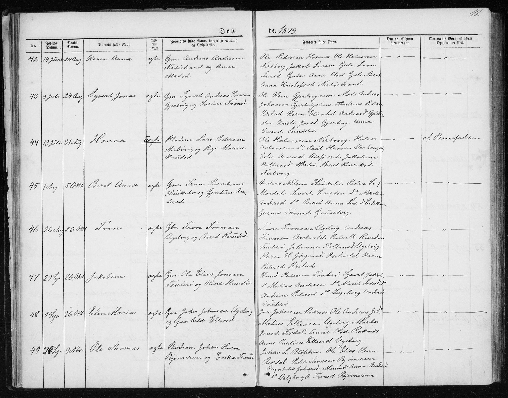 Ministerialprotokoller, klokkerbøker og fødselsregistre - Møre og Romsdal, AV/SAT-A-1454/560/L0724: Klokkerbok nr. 560C01, 1867-1892, s. 42