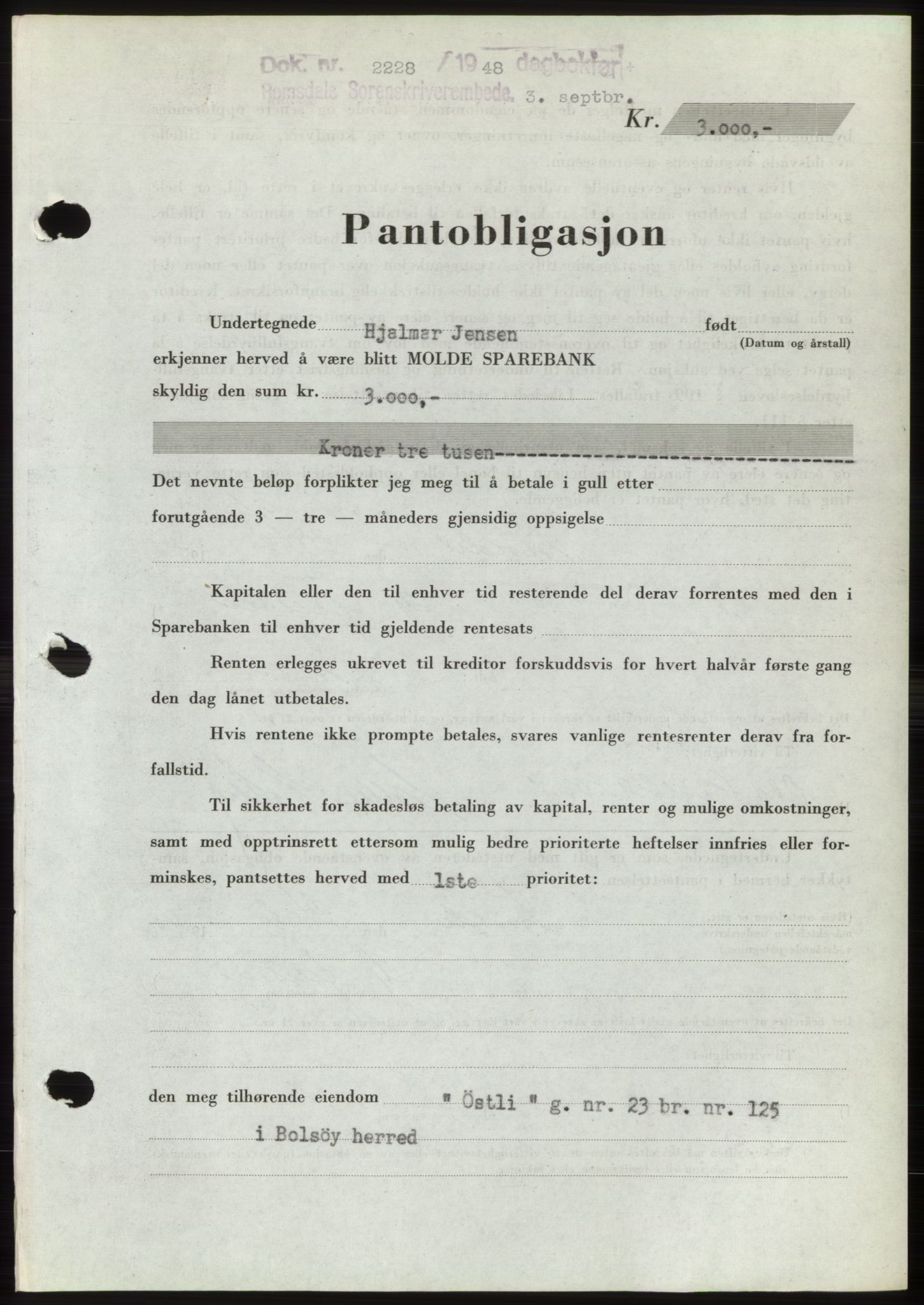 Romsdal sorenskriveri, SAT/A-4149/1/2/2C: Pantebok nr. B4, 1948-1949, Dagboknr: 2228/1948