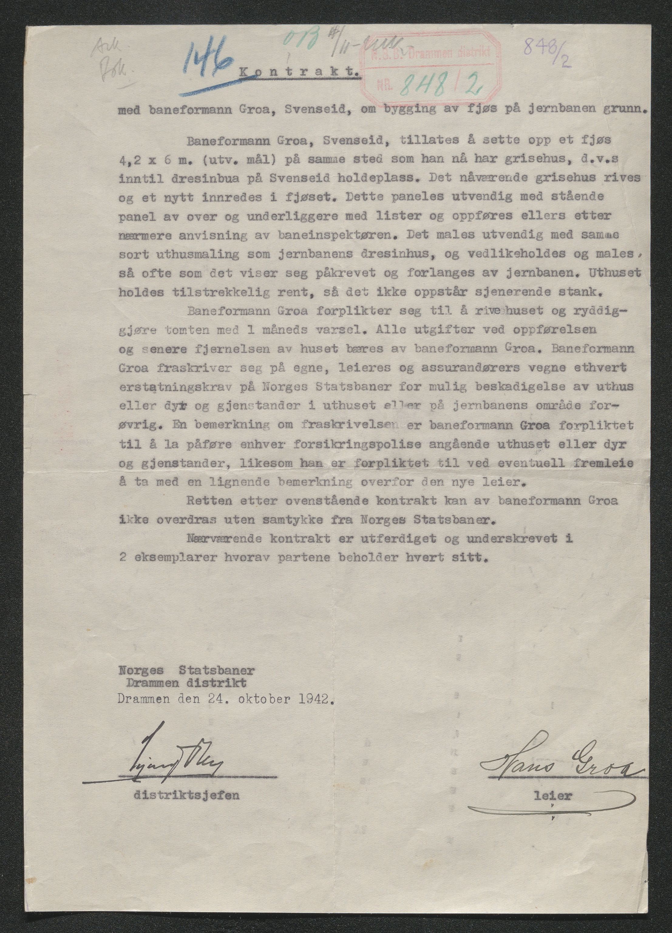 Norges Statsbaner Drammen distrikt (NSB), AV/SAKO-A-30/F/Fe/Fee/L0013: Diverse overenskomster og kontrakter, 1863-1995, s. 9